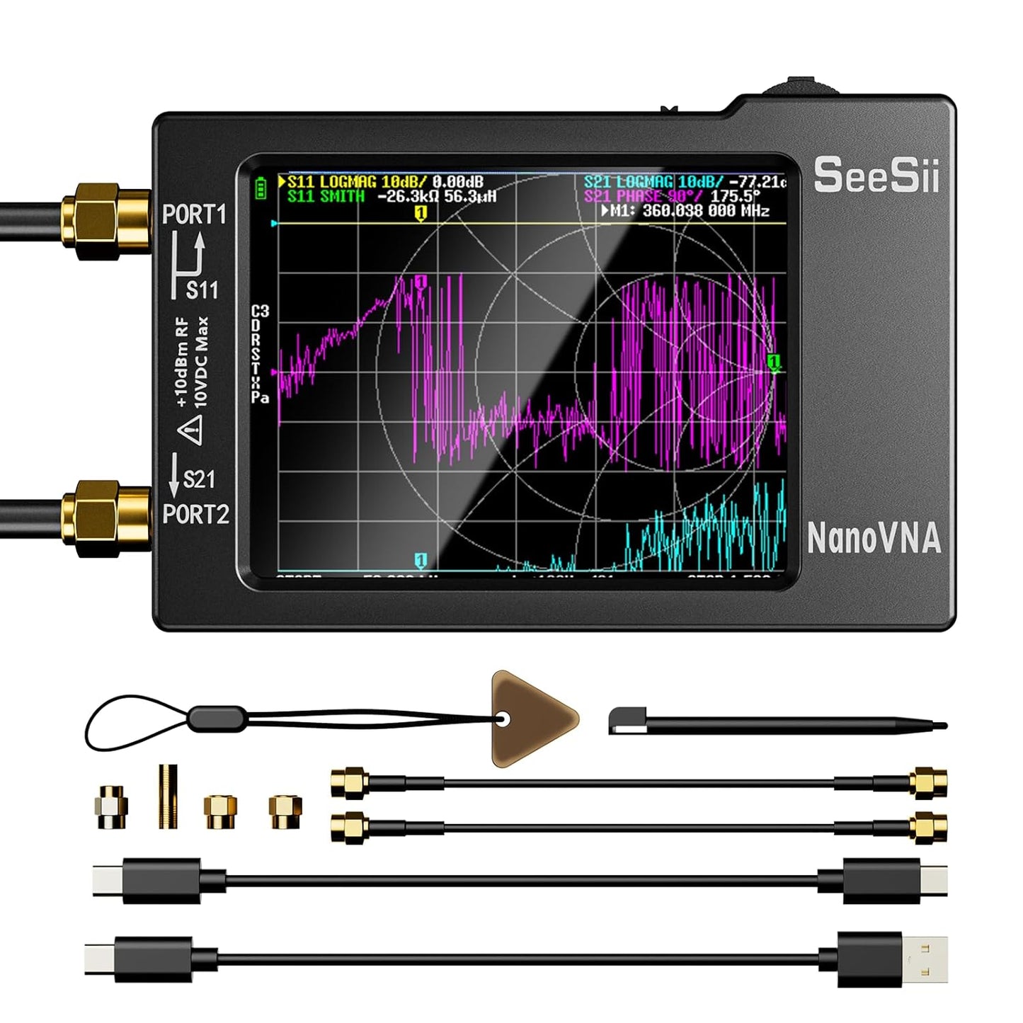 SEESII Nanovna-H Vector Network Analyzer,Upgraded HW3.6 10KHz-1.5GHz MF HF VHF UHF Antenna Analyzer, Measuring S Parameters, Voltage Standing Wave Ratio,Phase,Delay,Smith Chart,Support Data Storage