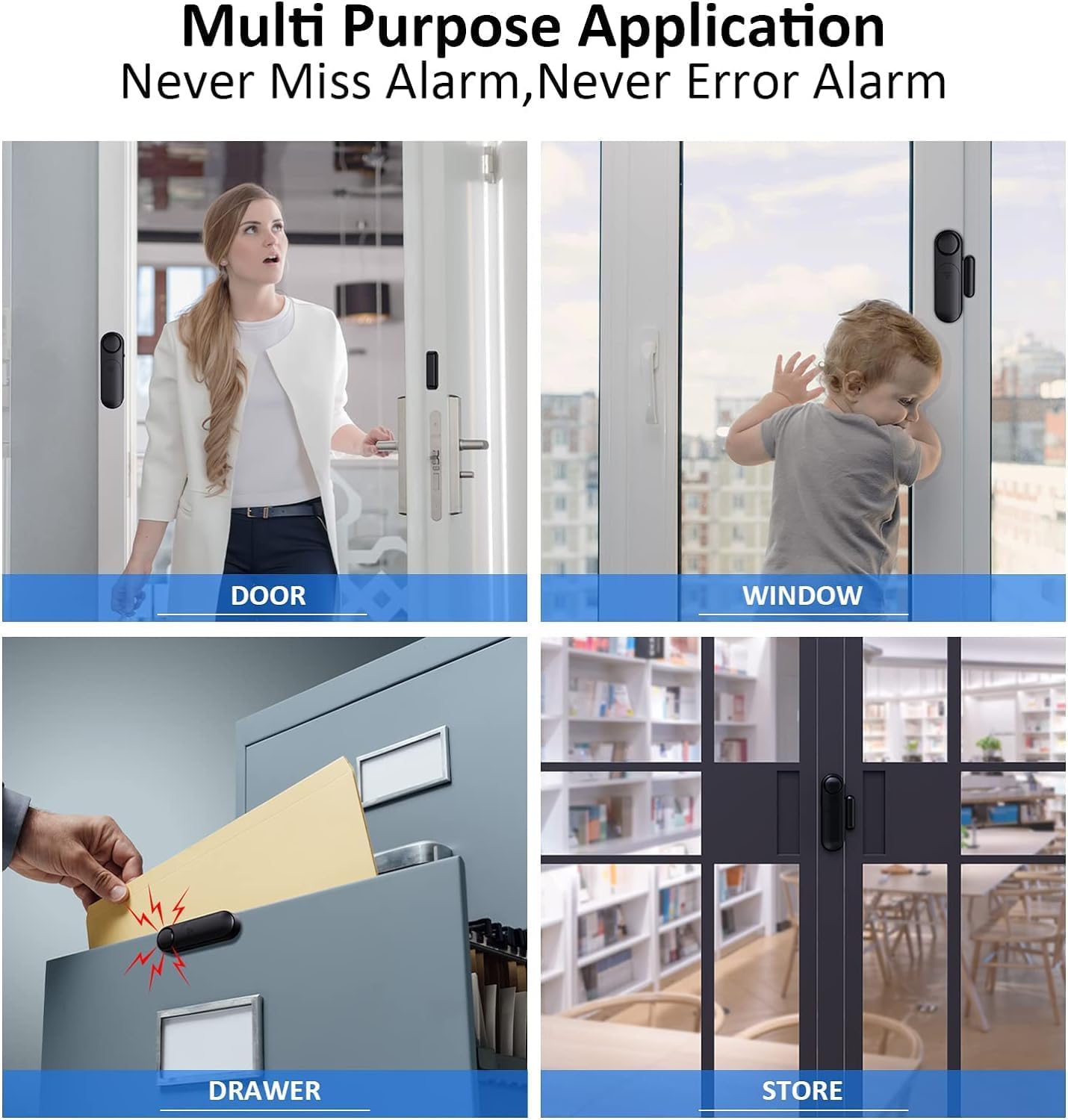 5-Pack Window Alarms for Home Security, 120dB Door and Window Open Sensor Chime for Kid Safety, Pool Safety, Sliding Door, DIY Protection, Easy Installation,Ideal for Home,Garage,Apartment,Black