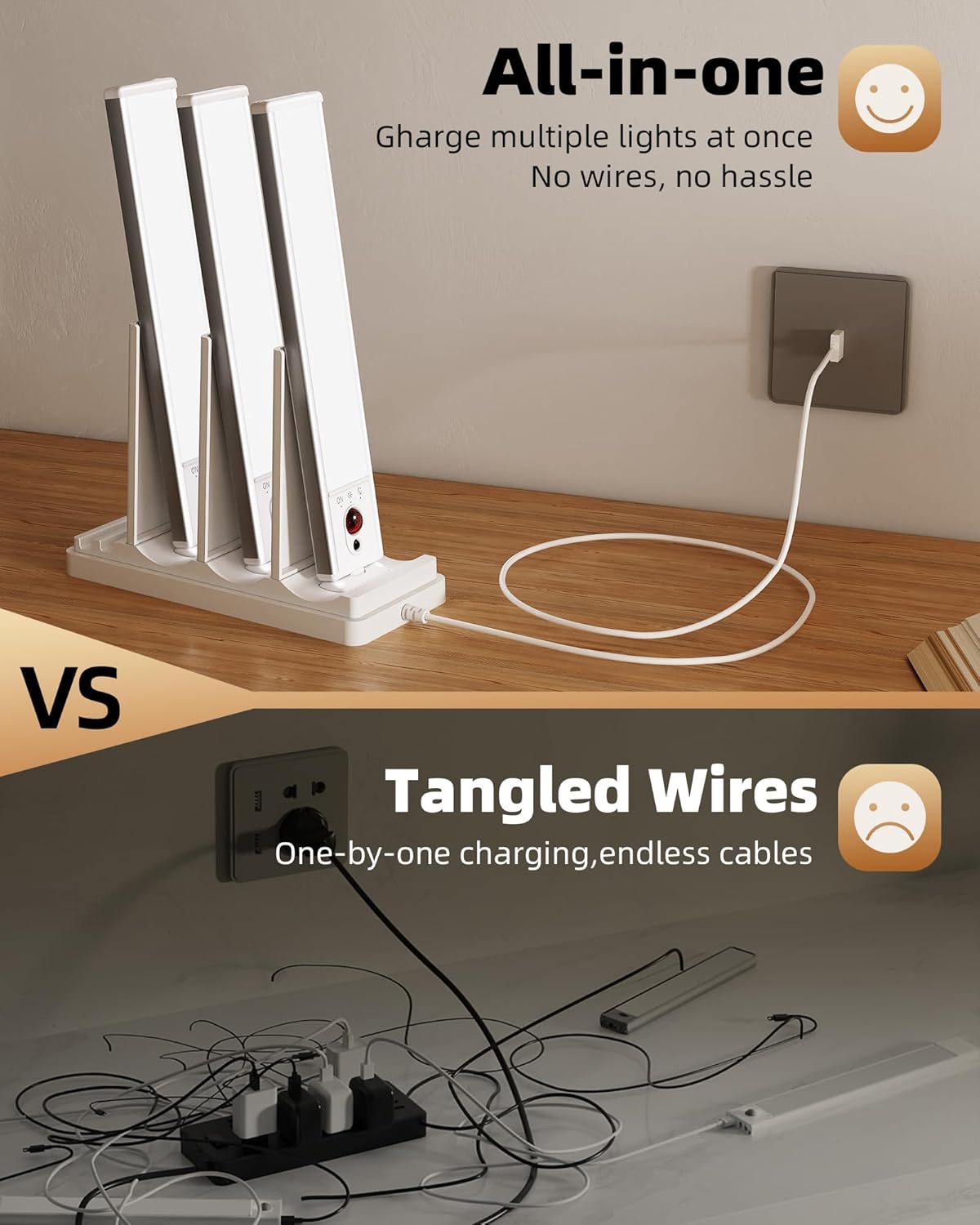 EZVALO Under Cabinet Lighting with Charging Station, Rechargeable Motion Sensor Light Indoor, Dimmable Closet Lights Wireless, 3500K, Motion Activated Under Counter Lights for Kitchen,Pantry(3 Pcs)