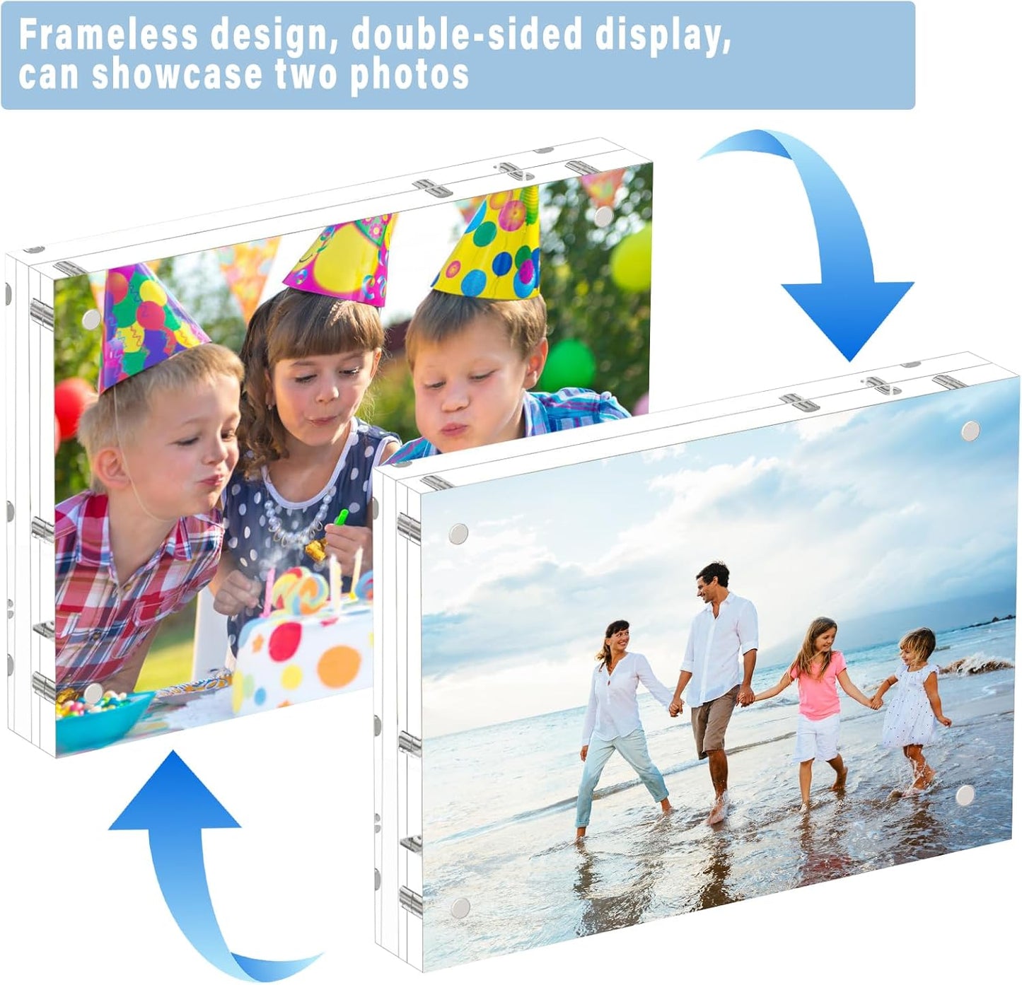 HELPLEX Acrylic Frame, 5 Pack 8x10 Picture Frames, 20mm Thicker Frameless Clear Frame Double Sided Magnetic Frame, Free Standing Desktop Display Stand Acrylic Frames