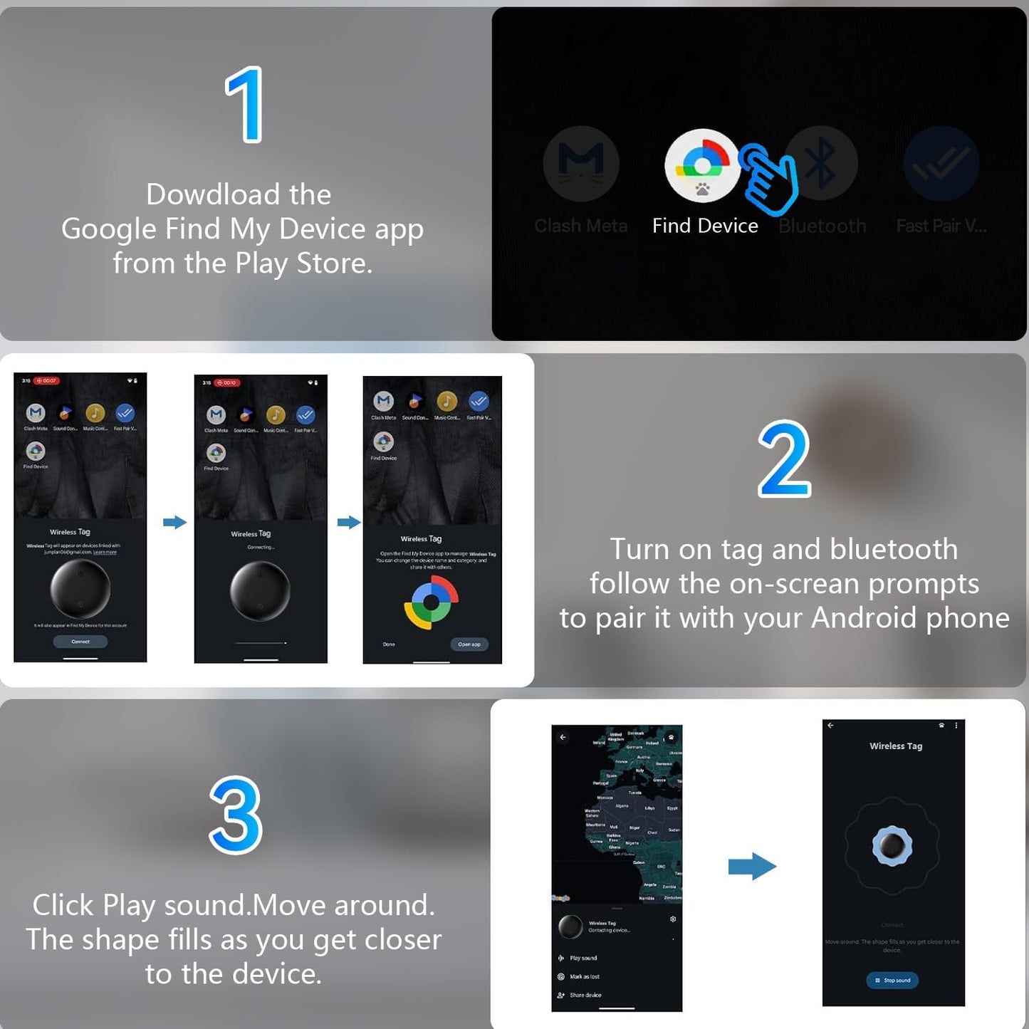 Bluetooth Smart Tags for Android,Air Tracker Tags-4 Pack Android,Keys Finder,Item Locator Works with Google Find Hub App(Android only),Android Tracker Tag for Keys,Luggages