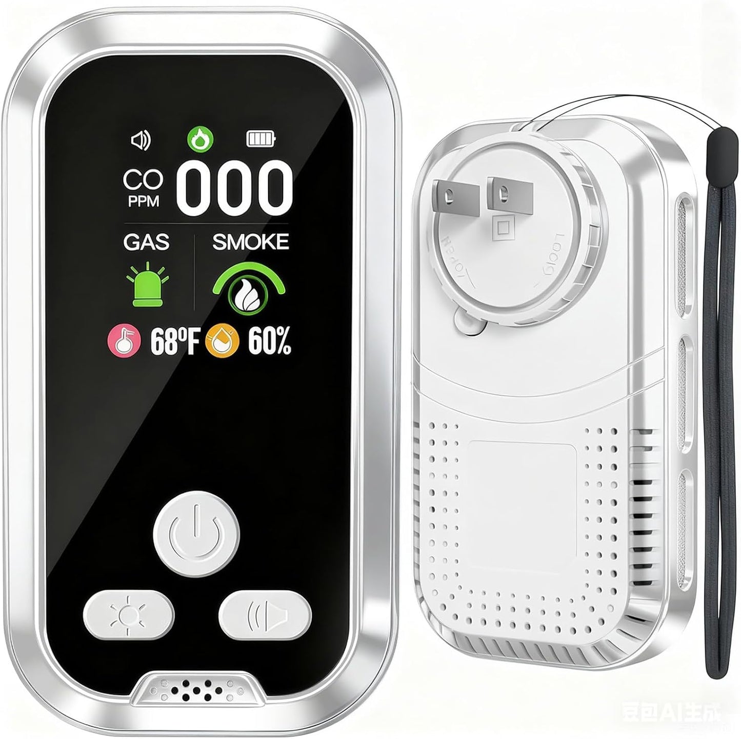 5-in-1 Carbon Monoxide Detector Combo with LCD Display, Detects CO, Natural Gas, Smoke, Temperature, Humidity for Home Hotel, Camping RV, Apartment Safety, White