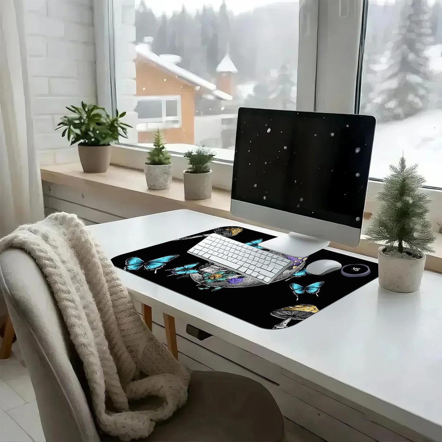 Heated Mouse Pad with 3 Temperature Settings(104°F–122°F),Large 24x14.2 Inch PU Leather Heated Desk Mat,Waterproof Warming Pad for Office,Gaming & Cold Hands Relief,Skeleton Moon Mushroom