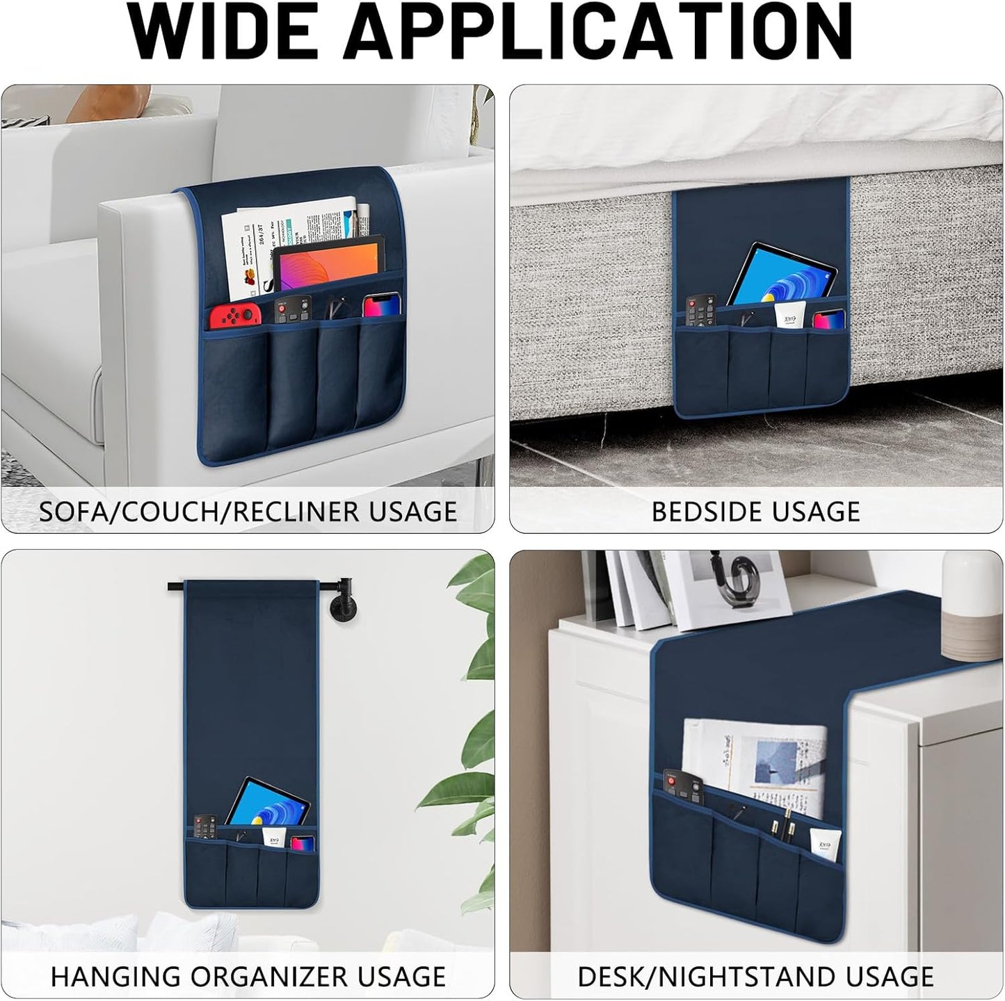 TV Remote Control Holder Couch Caddy, Non-slip Bedside Caddy Organizer with 5 Pockets for Key Glasses Phone Magazine Holders