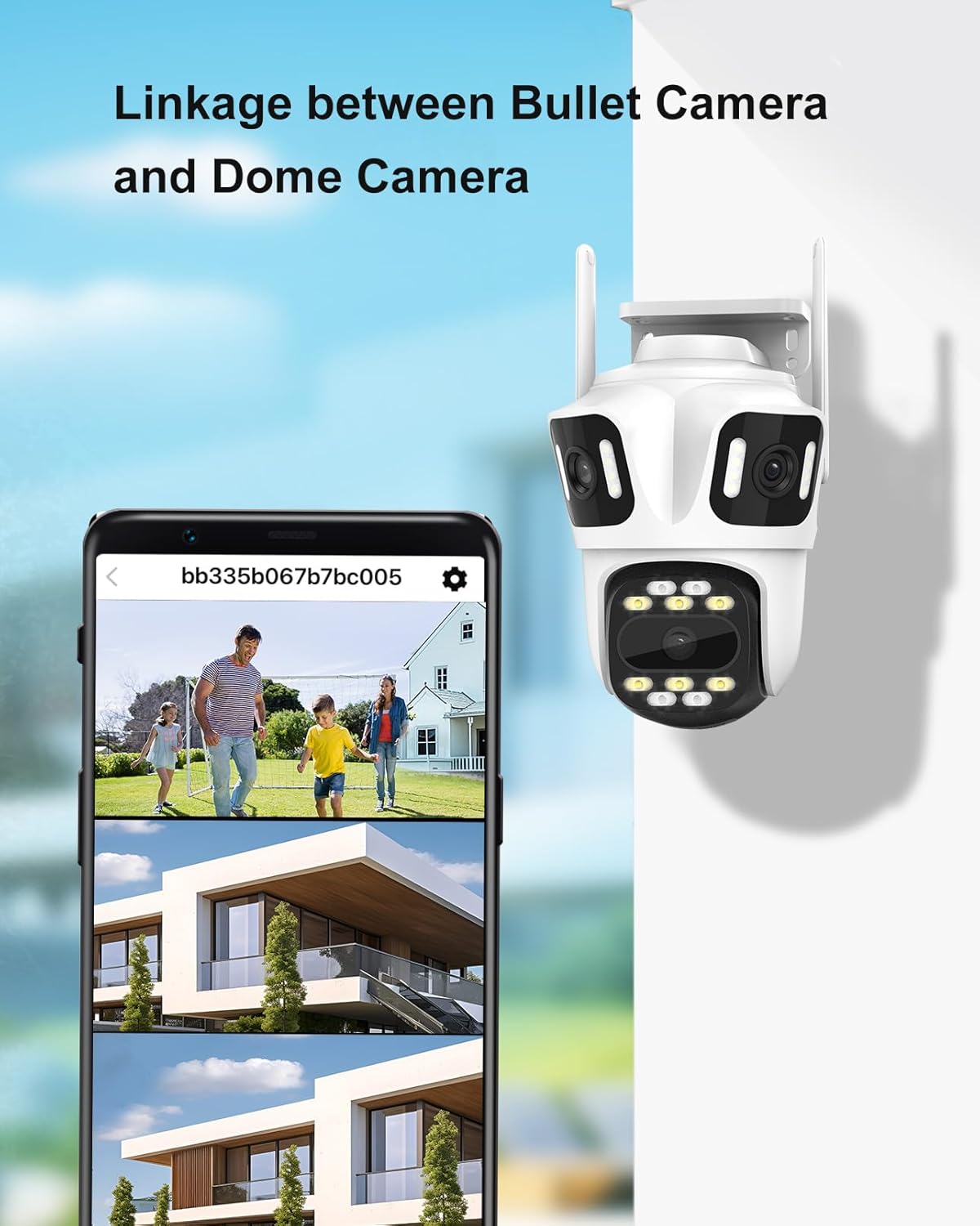 Three Lens WiFi Outdoor Security Camera, 9MP Wireless Home Security Cam, 360° Pan/Tilt, Human Detection, AI Auto Tracking, No Blind Spot, Color Night Vision, Two-Way Audio, Spotlight, IP66