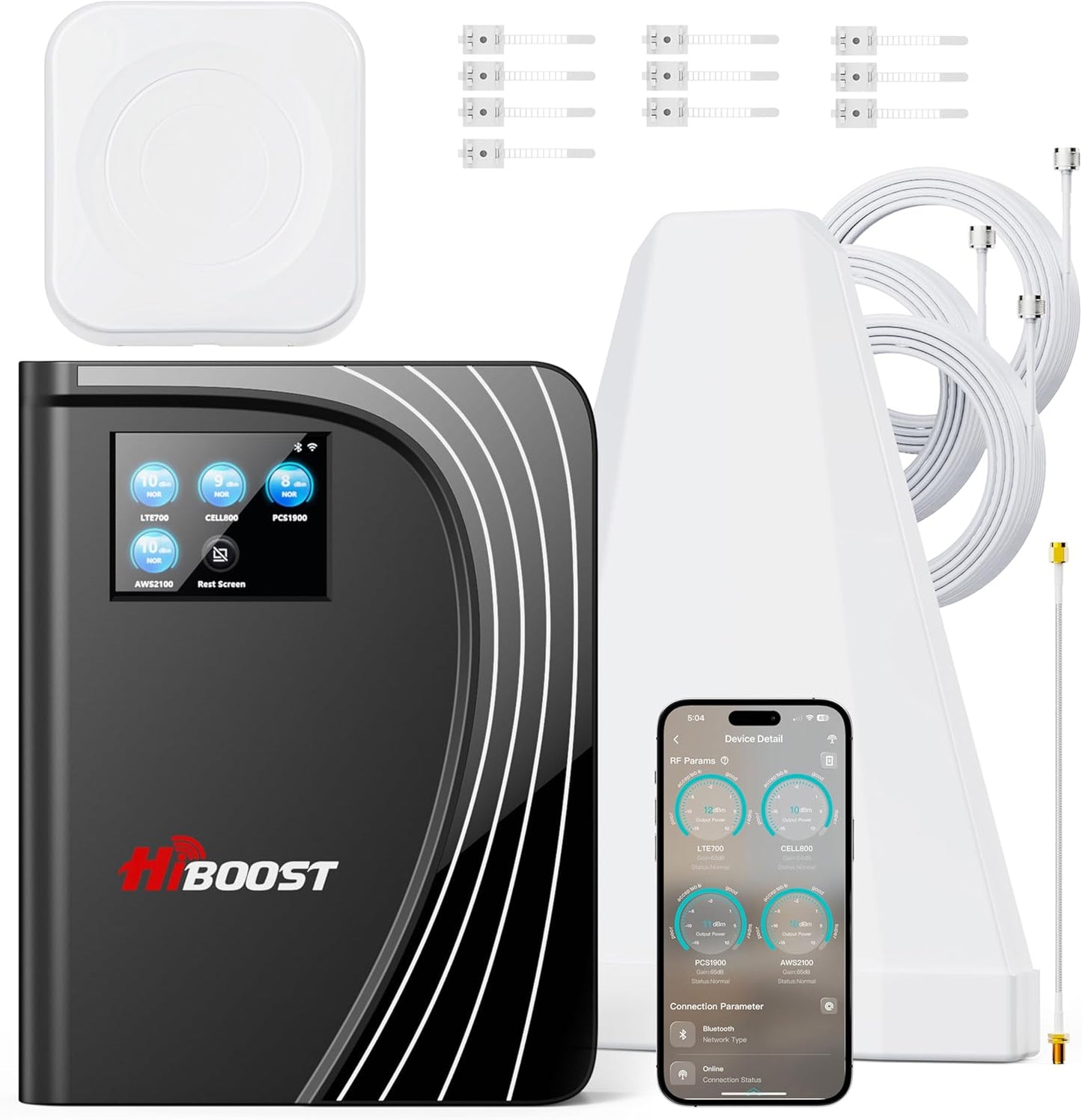 Cell Phone Booster for Multiroom, Boost Cellular Signal Cover to 1,2000 Sq Ft with 2 Indoor (Built-in 1) Antennas and Touch Display 72dB Gain for Homes and Offices 2-Story, Support All U.S Carriers