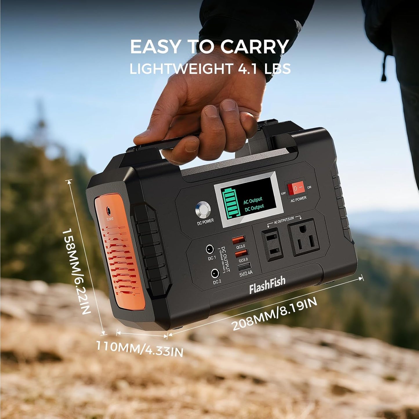 Portable Power Station 200W, FF Flashfish 40800mAh Backup Power Battery Pack With 110V AC Outlets/2 DC Ports/3 USB Ports, Solar Generator Power Supply For Home Backup, Power Outages, and Camping