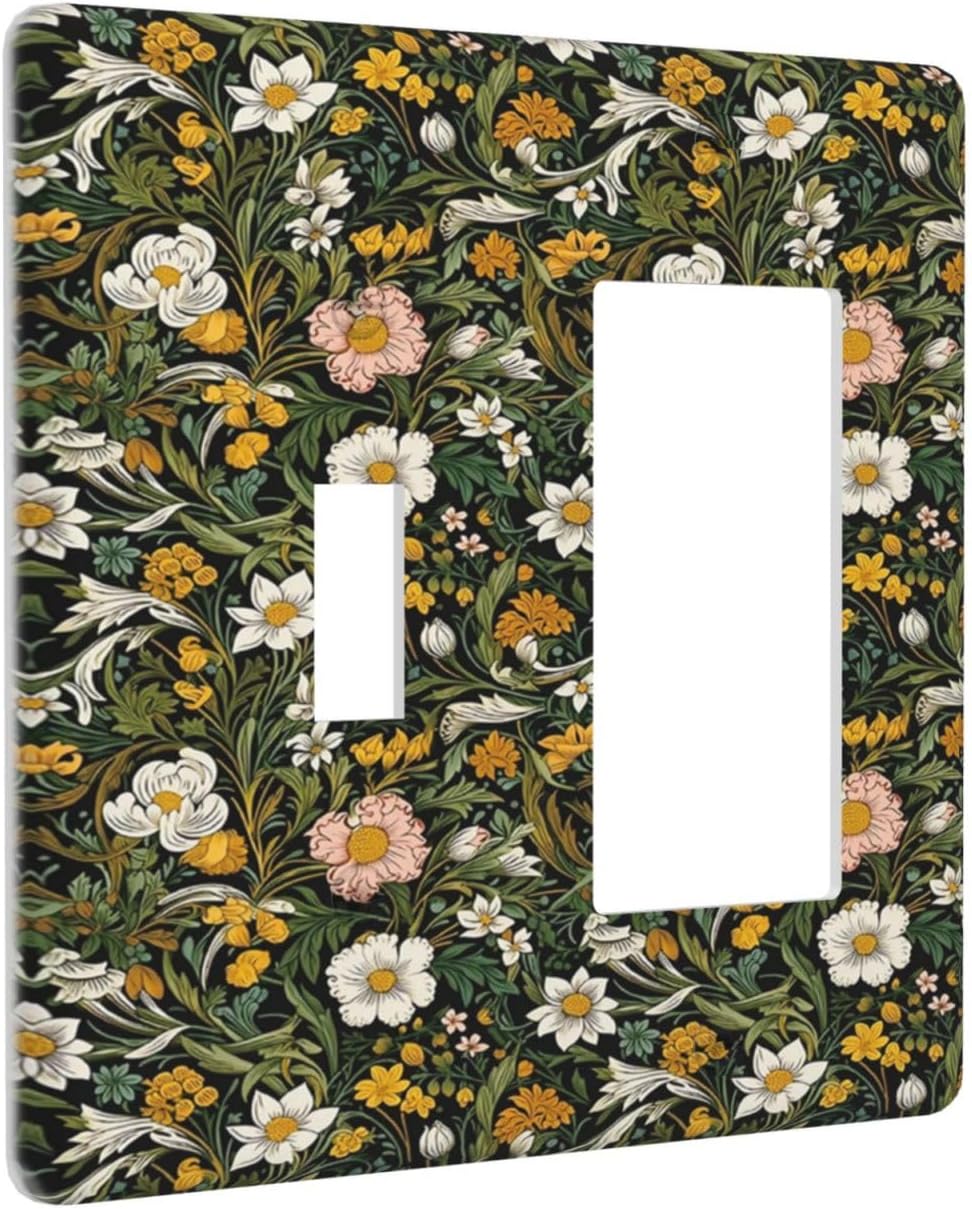 Decorative Outlet Covers Rustic Green Leaf White Daisy Yellow Floral 2 Gang Wall Plate Single Toggle 1 Rocker Light Switch Cover Switch Plate Covers Faceplate for Bedroom Home Decor