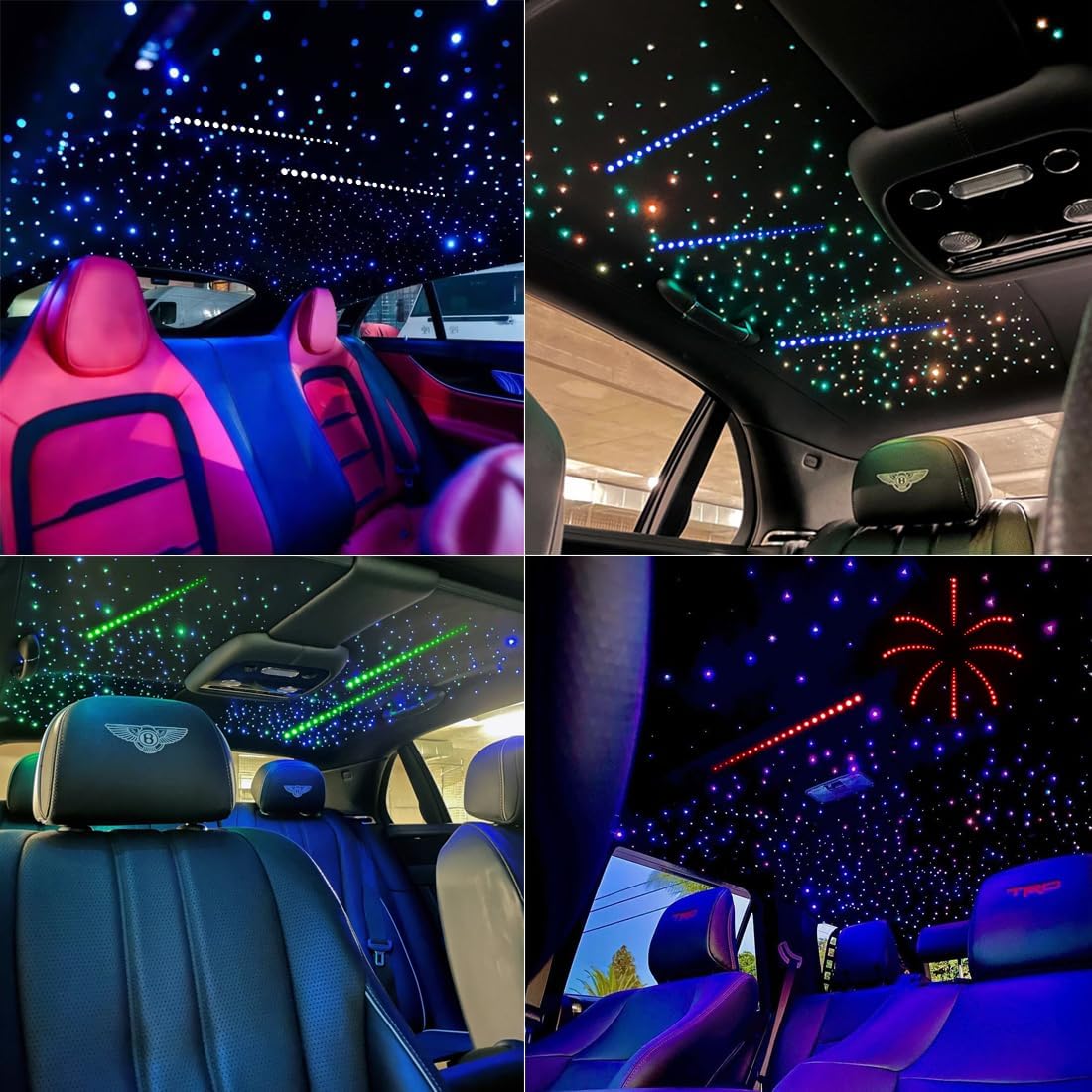 AZIMOM Dual Color 20w Twinkle Fiber Optic Starlight Headliner Kits 600pcs 0.03in 9.8ft, RGB Meteor Shooting Star, Sound Activated Remote APP Control Home Car Ceiling Décor