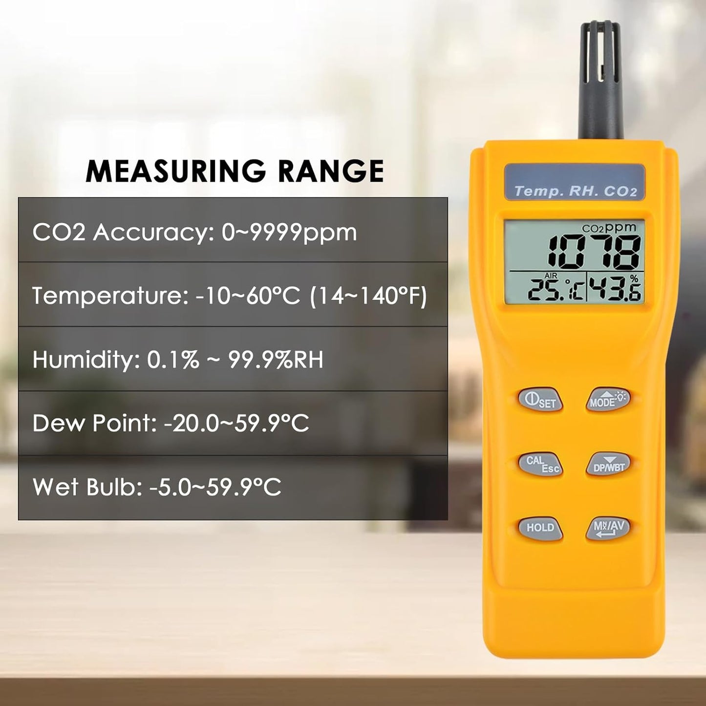 CO2 Meter Portable CO2 Detector Digital CO2 Monitor with Alarm Function Carbon Dioxide Temperature and Humidity Meter, NDIR CO2 Sensor Indoor Air Quality Monitor for Home Office Grow Room