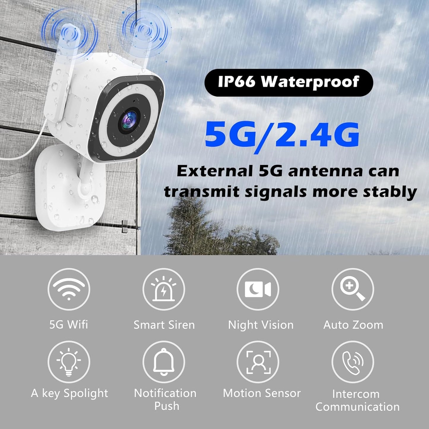 5G Outdoor/Indoor Camera for Home Security, 2K Baby Monitor Cameras for Bedroom/Elder/Dog/Pet Security Camera,3X Zoom, IP66 Waterproof,Night Vision, Two-Way Talk, SD/Cloud-2Pack