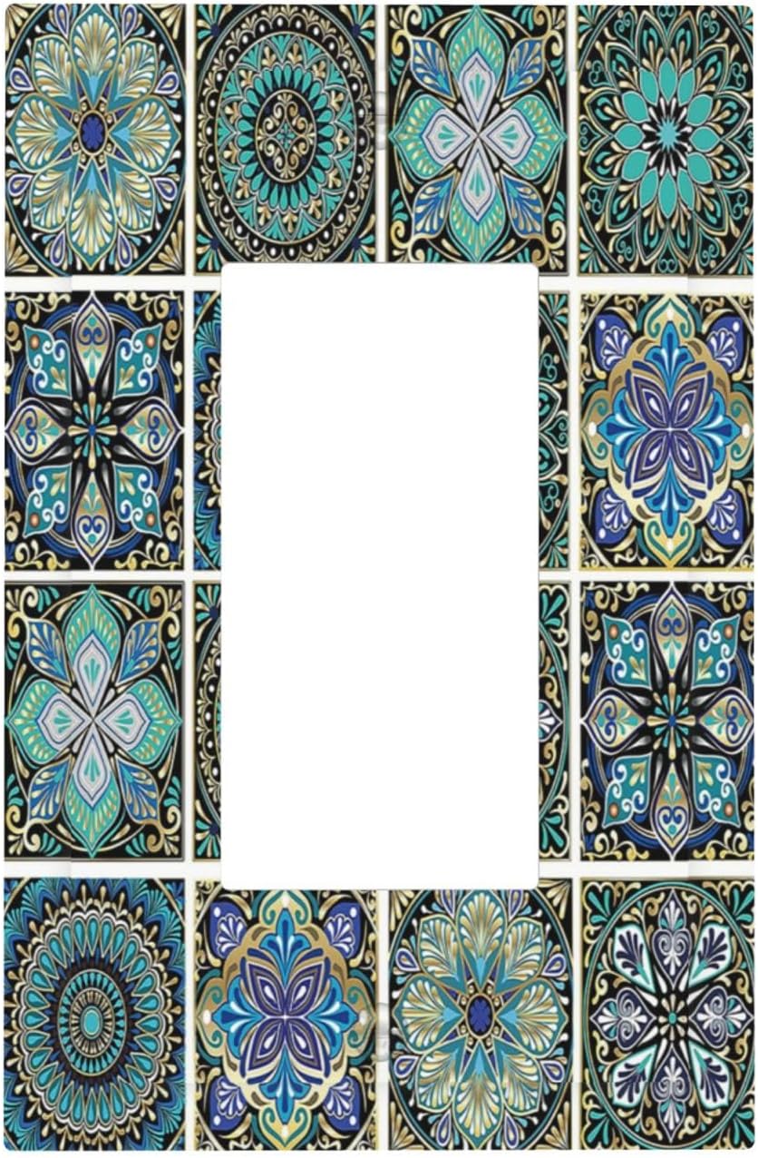 Decorative Outlet Covers Mandala Decorative Rustic Vintage Turquoise Pattern 1 Gang Single Rocker Light Switch Cover Plate Wall Plates GFCI Faceplate for Bedroom Bathroom Decor