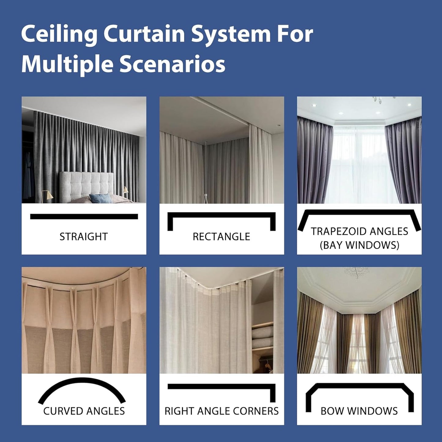 Room Divider Ceiling Mounted Curtains Track Sets Extra Wide Blackout Curtain Flexible Tracks for Bedroom Privacy Partition Separator, 1 Panel Light Grey Drape and White Rail, W8.3 x H7ft