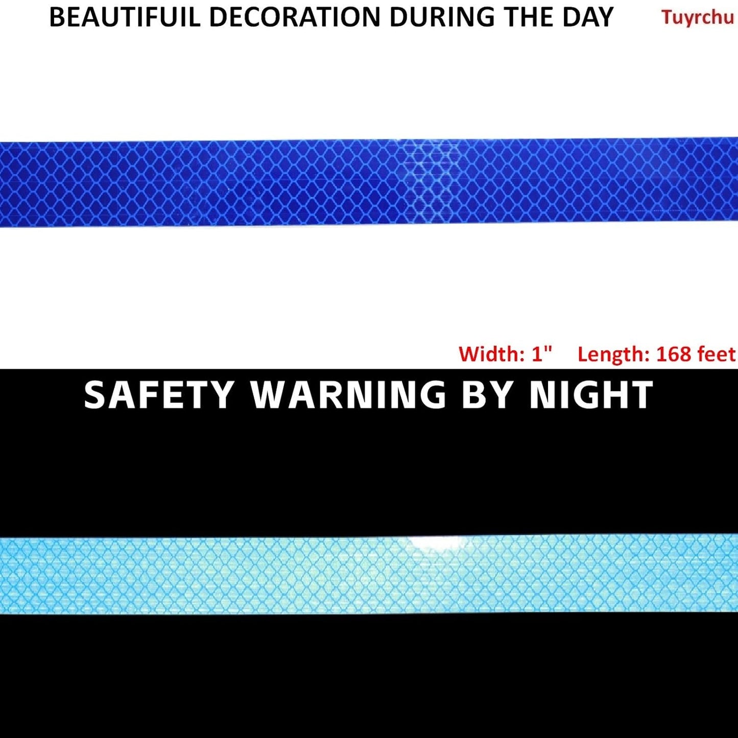 Non Fading Blue Reflective Tape 1 inch Wide, Outdoor Waterproof High Visibility Warning Industrial Marking Tape, Safety Stickers (168 feet)