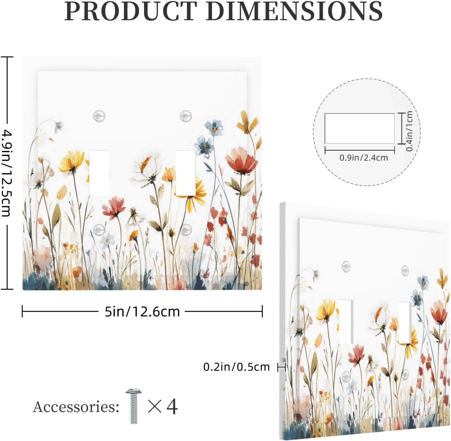 Watercolor Wildflower Colorful Floral Plant Decorative Switch Plates 2 Gang Double Toggle Outlet Light Switch Cover Wall Plate Electrical Faceplate for Bed Room Living Room Decor