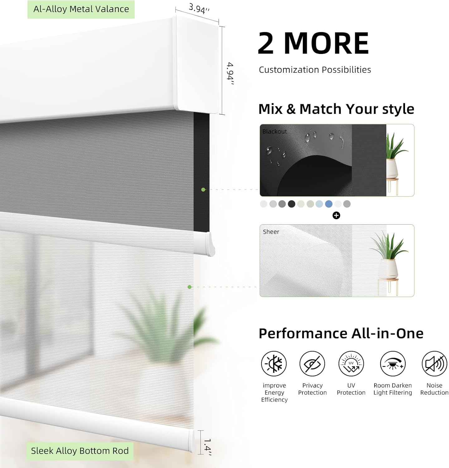 ZSTARR Motorized Day and Night Dual Smart Blind for Window with Valance Rechargeable Motor,Blackout Roller Shade Custom Size,with Valance Suitable for Home,Office (Full Blackout Black)