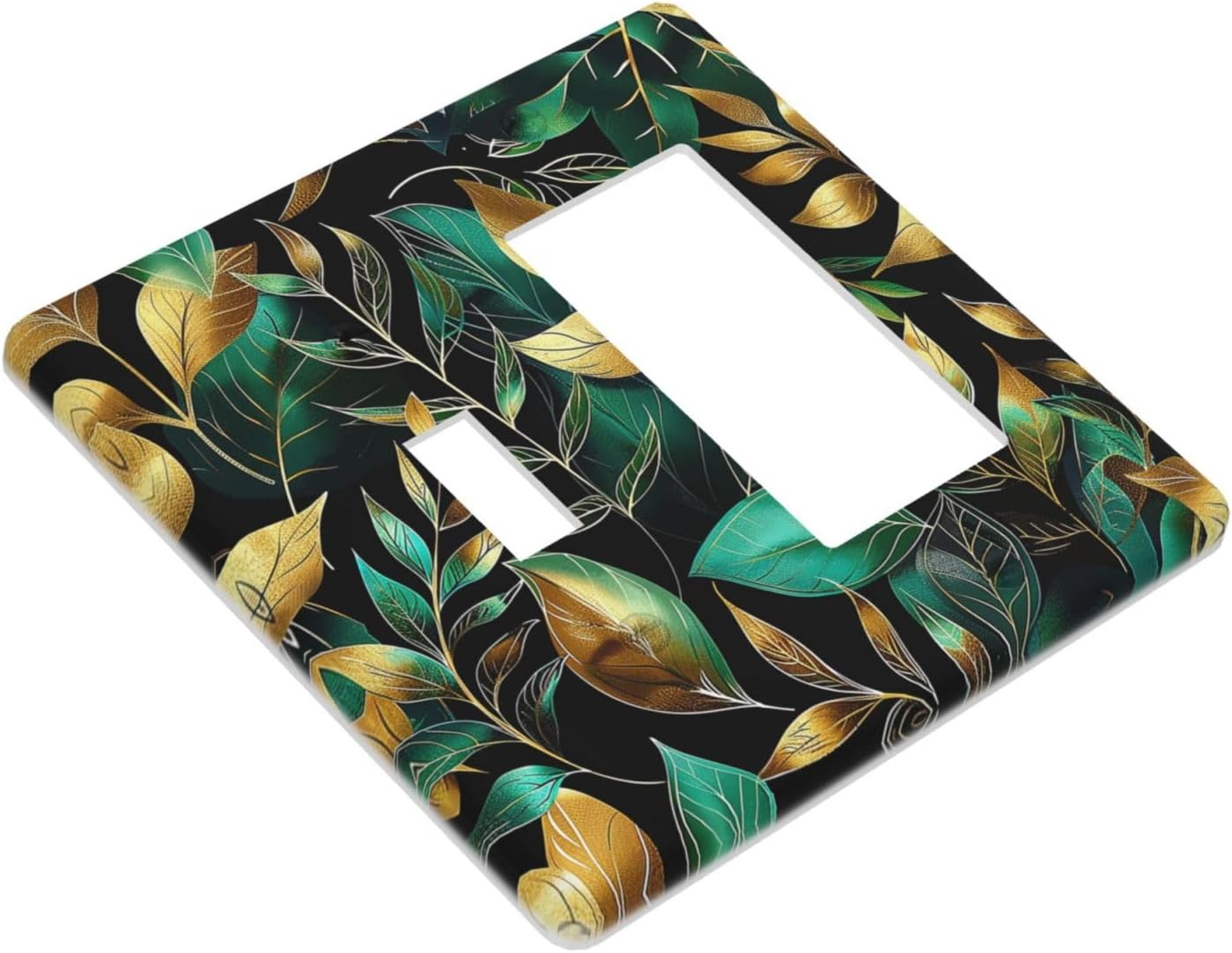 Outlet Covers Vintage Dark Green Vine Leaf Golden Plants 1 Toggle 1 Rocker Combination Decorative Wall Plate Electrical Switch Plates Light Switch Cover Plate for Bed Room Cabin Decor