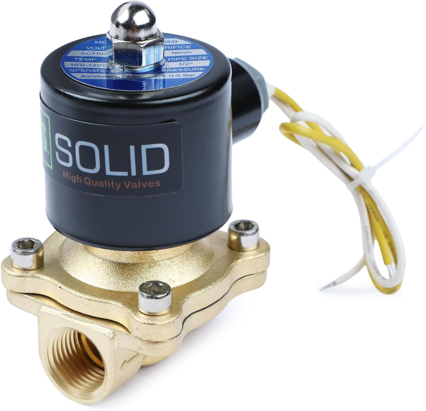 U.S. Solid 1/2" Brass Electric Solenoid Valve110VAC VITON SEAL N.C. (Air, Gas, Fuel...)