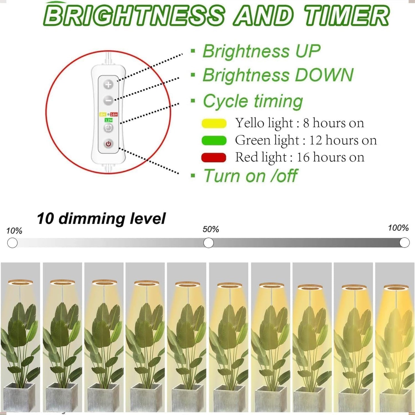 yadoker Plant Grow Light, LED Growing Light Full Spectrum for Indoor Plants,Aluminum Wood Grain Plant Lights,Height Adjustable, Automatic Timer, 5V Low Safe Voltage