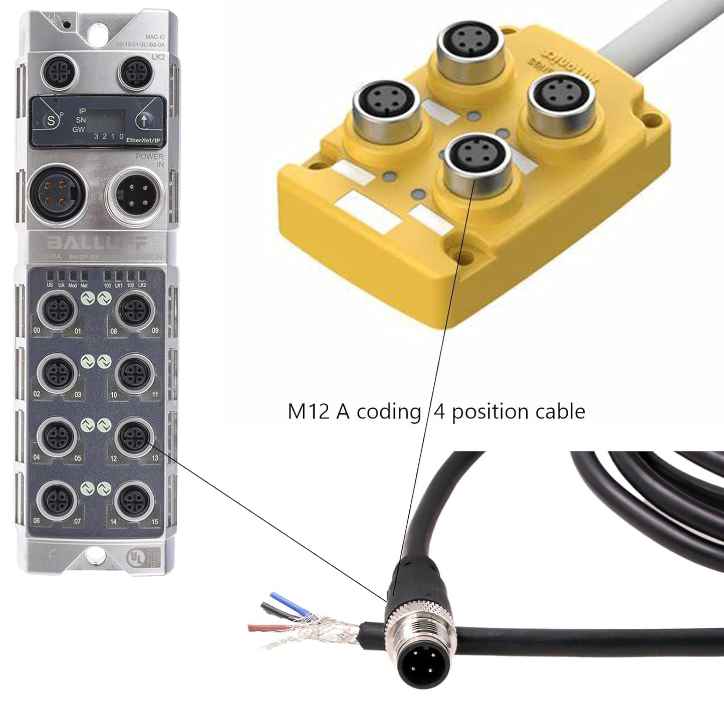 M12 A Code 4 pin Male Cable to Open Wire for Industrial Sensor Encoder Actuator Automation Device Network IO Link Profibus Power Data, Shield 30m