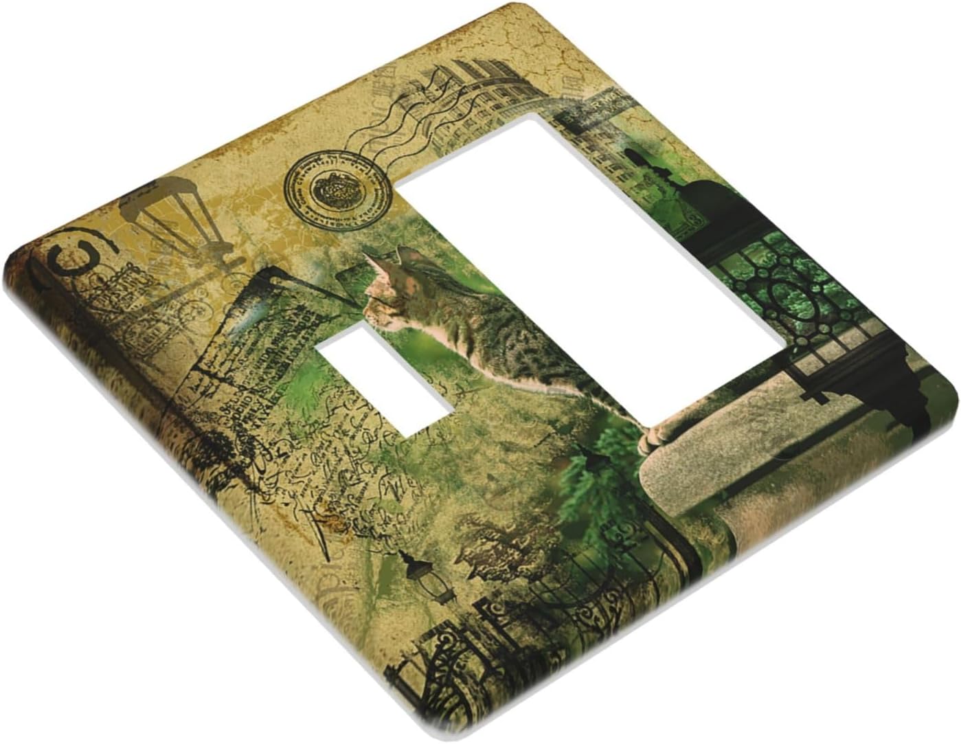 Outlet Covers Vintage Style Cat City Stamp 1 Toggle 1 Rocker Combo Light Switch Cover Plate Decorative Switch Plate Covers Electrical Wall Plate for Bedroom Home Decor
