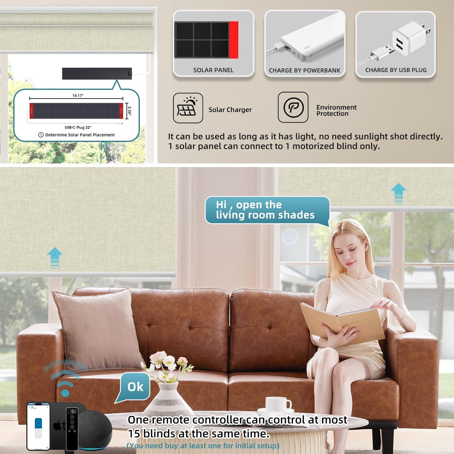 SmartWings Motorized Blinds Dual-Sided Cordless Smart Blackout Shades, Custom Size, Rechargeable Battery, Work with Matter/Apple HomeKit, Alexa, Thread/Zigbee, Remote Optional, Bouvardia Cream