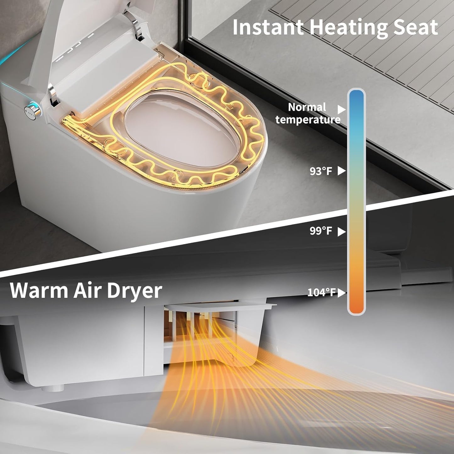 Electric Bidet Smart Toilet, Voice Control, Auto Open/Close Lid & Seat with Radar and Foot Sensor, Auto Flushing, 6 Modes Warm Water Wash, Dryer, Heated Seat, 20-year warranty. (TD-768EV)