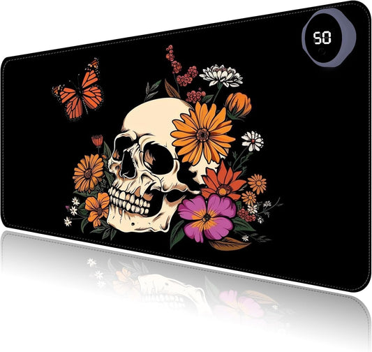 Heated Mouse Pad with 3 Levels Heated & 3 Hours Auto Shut-Off Mouse Pad for Warming Hands in Office Home, 23.6" x 14.2"Large Safe Desk Mat Hand Warmer，Art Skull