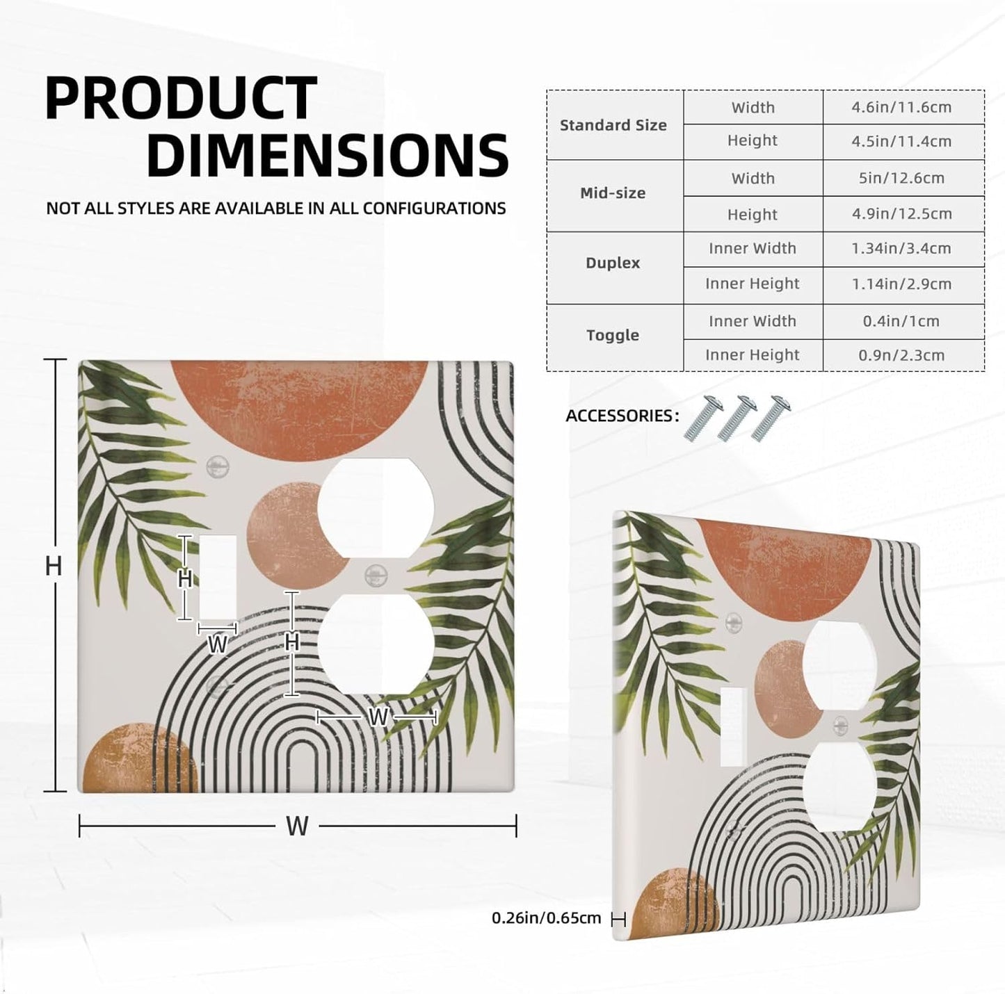 Beautiful Boho Mid Century Large Archs Sun Leaves Plants Wallplates 1 Toggle 1 Duplex Switch Plate Electrical GFCI Faceplate Decorative Light Switch Covers for Bedroom Living Room Decor