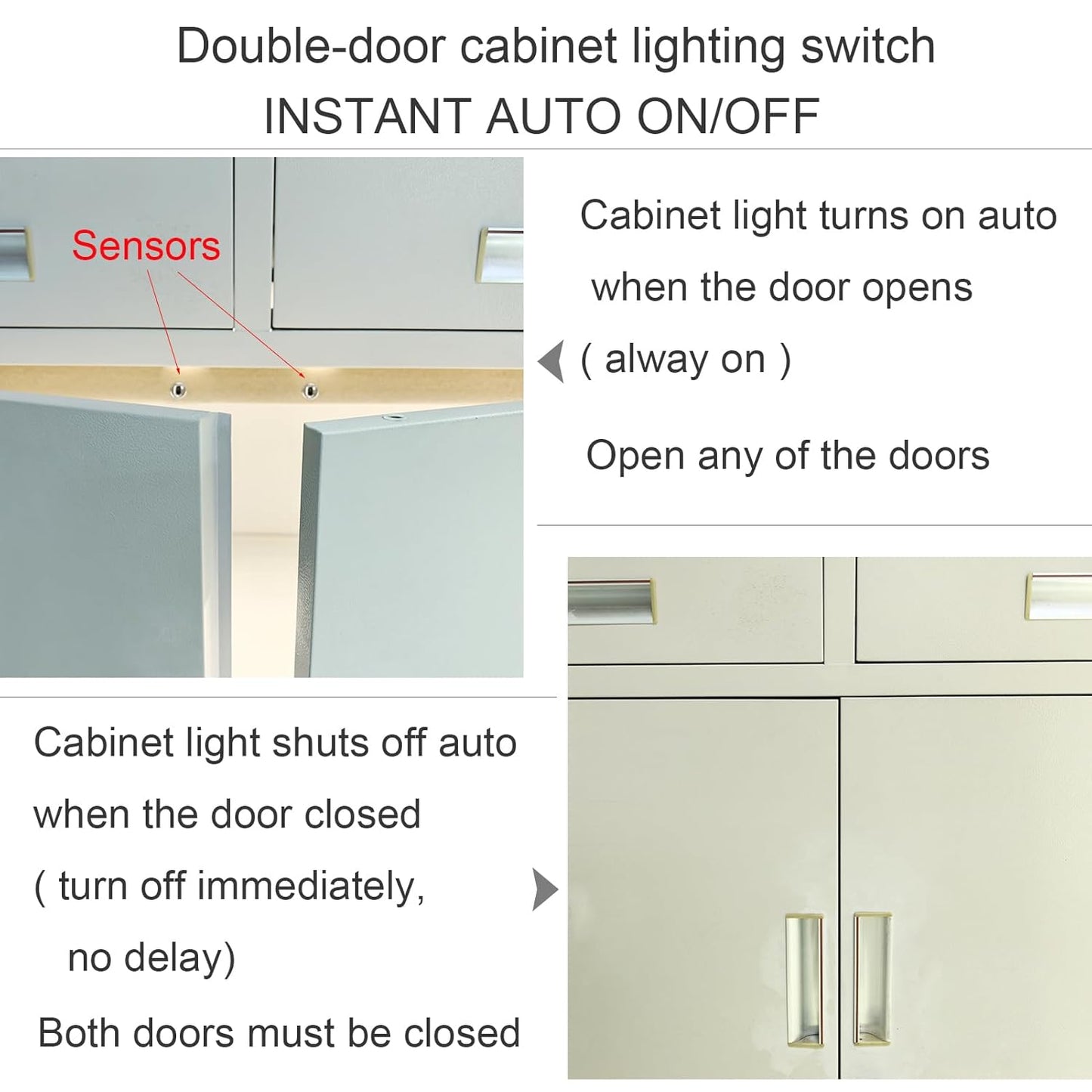 Door Open Automatic Turn On/Off Light Switch, 12V/24V Motion Sensor with 6ft Extension Cable for Cabinet Closet Wardrobe (Double Sensors)