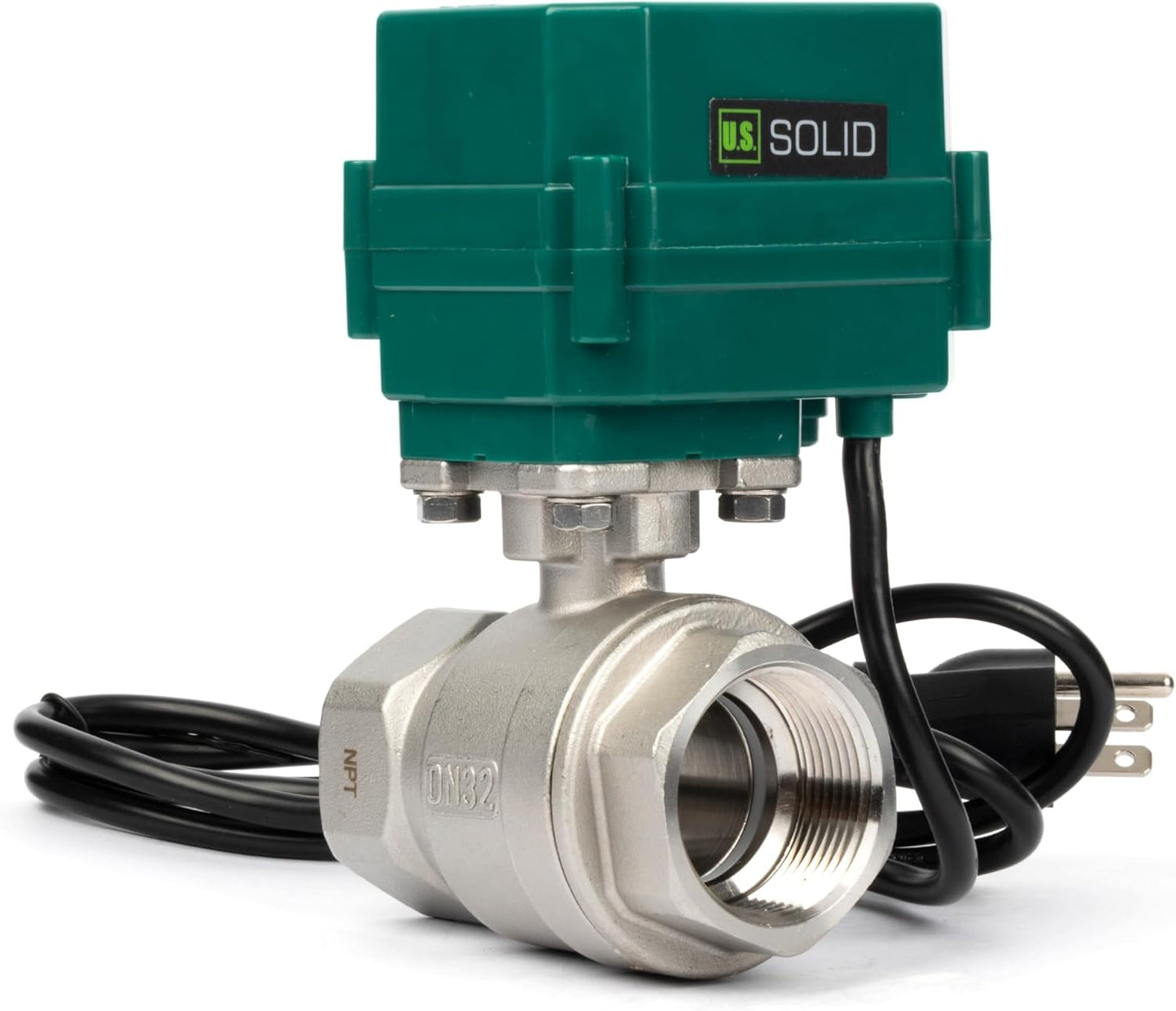 U.S. Solid 1-1/2" Motorized Ball Valve with US Plug 110VAC Stainless Steel Electrical Ball Valve,Auto Return, Normally Open