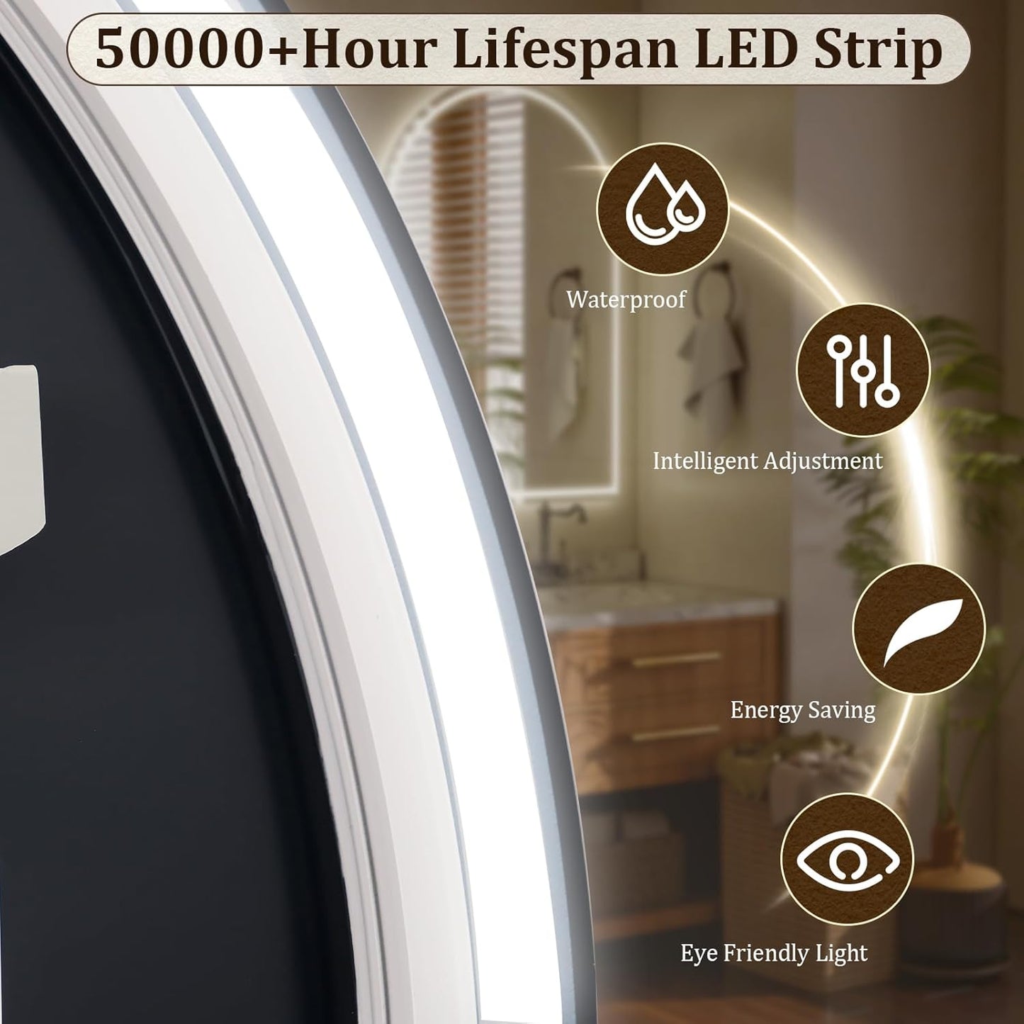 BEAUTYPEAK 40x30 LED Arch Bathroom Mirror with Lights, Anti-Fog, Dimmable, Backlit + Front Lit, Lighted Bathroom Vanity Mirror for Wall, 3 Colors, Memory Function, Tempered Glass, Shatter-Proof