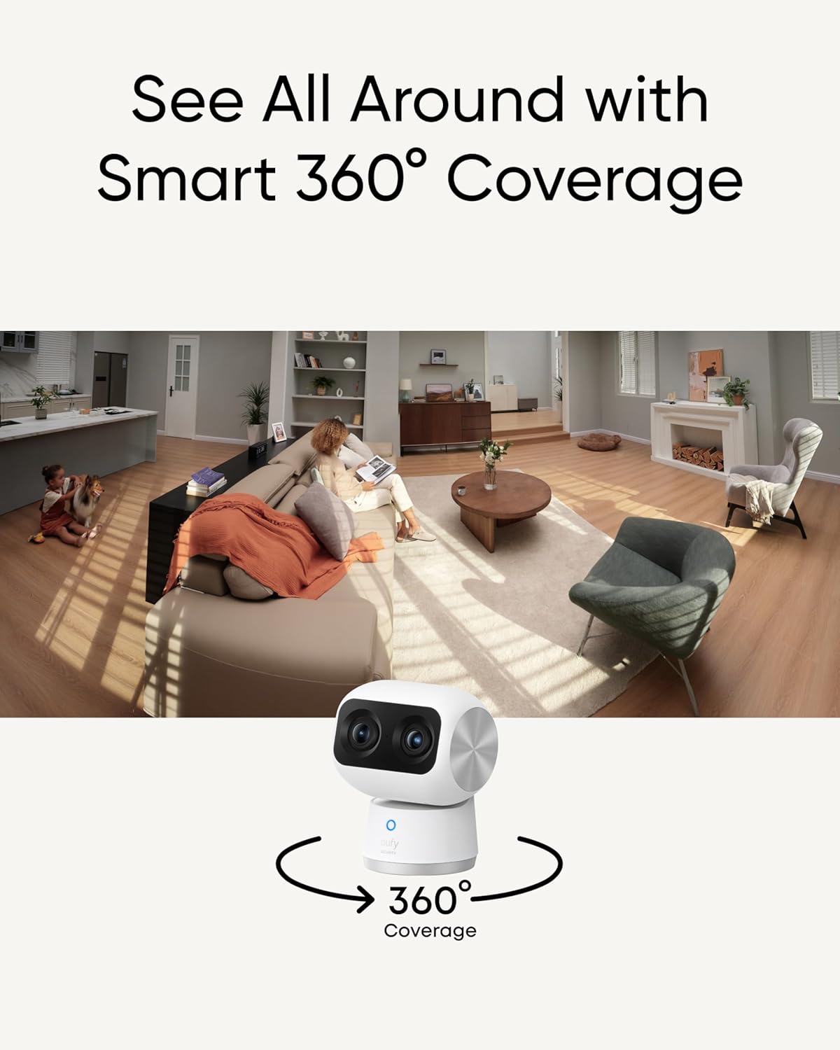 eufy Security Indoor Cam S350, Dual Cameras, 4K UHD Security Camera with 8× Zoom, 360° Camera, Baby Monitor, Pet Camera, Human/Pet Detection, AI Tracking, 2.4G/5G Wi-Fi, Plug in