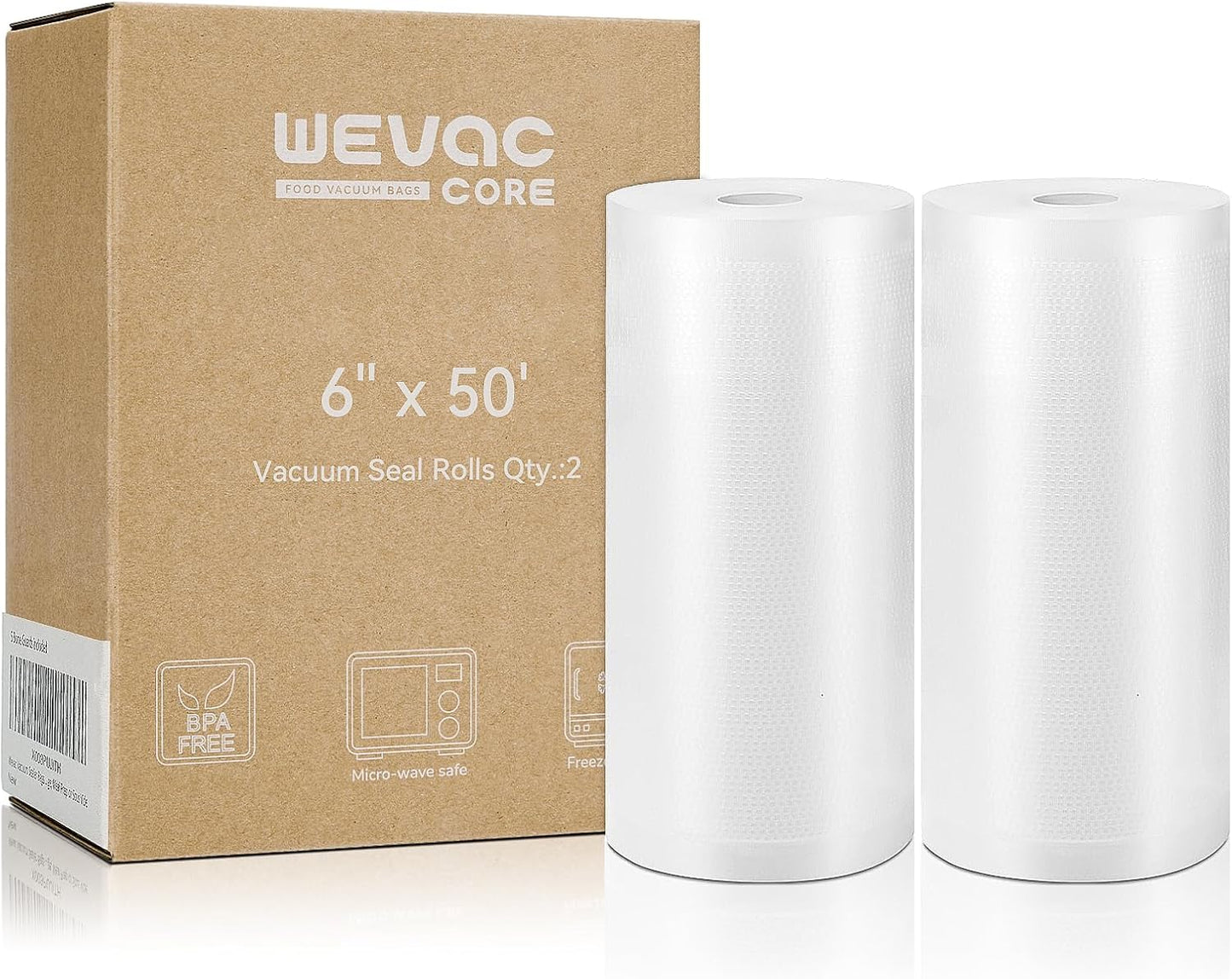 Wevac Vacuum Sealer Bags 6x50 Rolls 2 pack for Food Saver, Seal a Meal, Weston. Commercial Grade, BPA Free, Heavy Duty, Great for vac storage, Meal Prep or Sous Vide