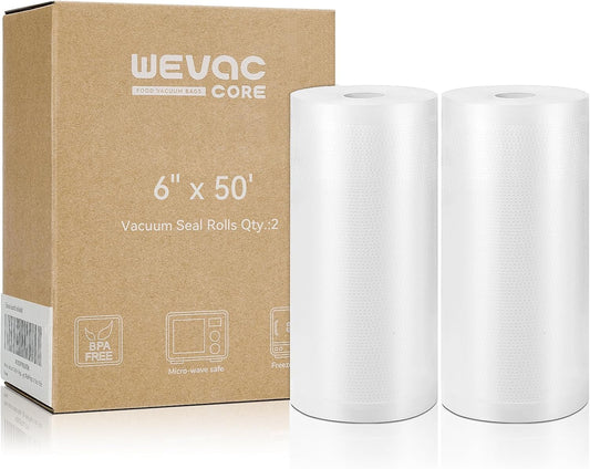 Wevac Vacuum Sealer Bags 6x50 Rolls 2 pack for Food Saver, Seal a Meal, Weston. Commercial Grade, BPA Free, Heavy Duty, Great for vac storage, Meal Prep or Sous Vide