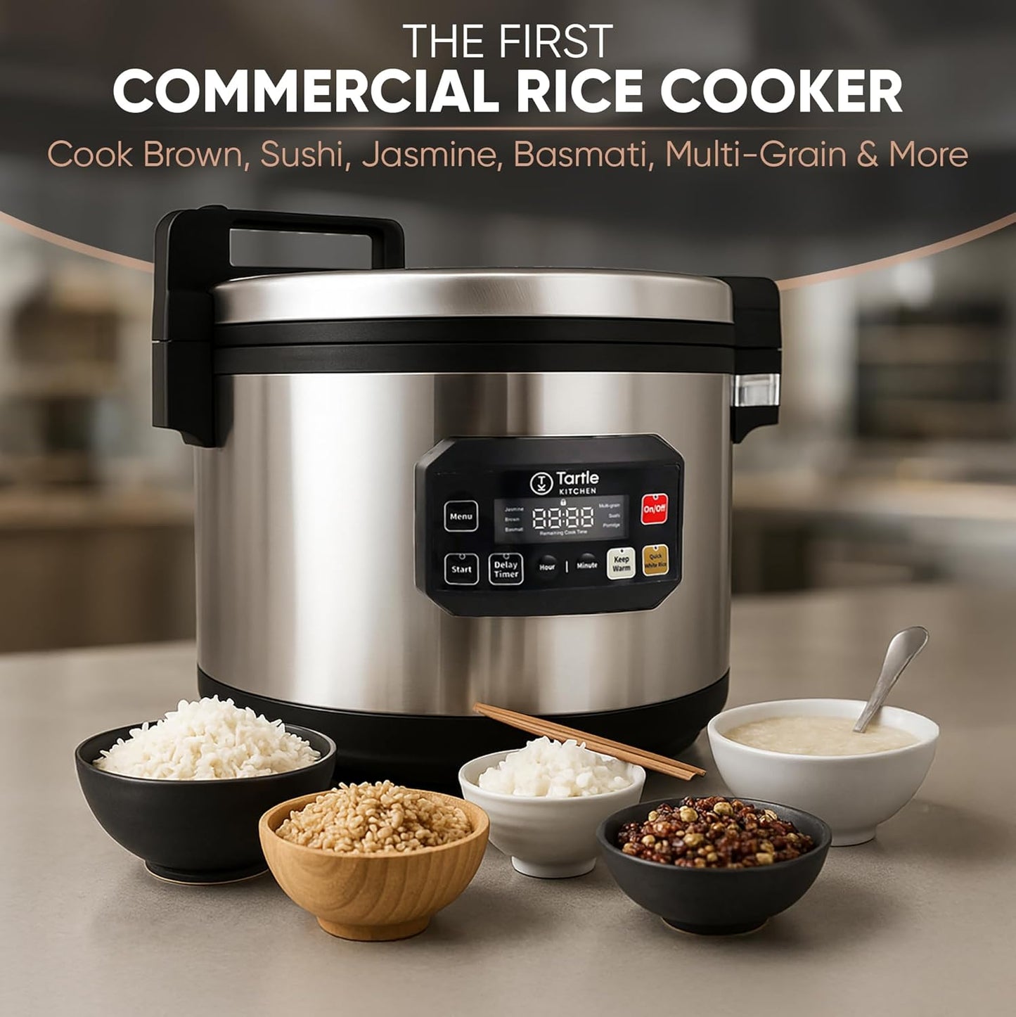 Commercial Large Multi-Function Rice Cooker - Professional 64 Cup Cooked (32 Cup Uncooked) Rice Maker Cooker With Non Stick Pot & Hinged Lid - Brown Rice, Sushi Rice and more