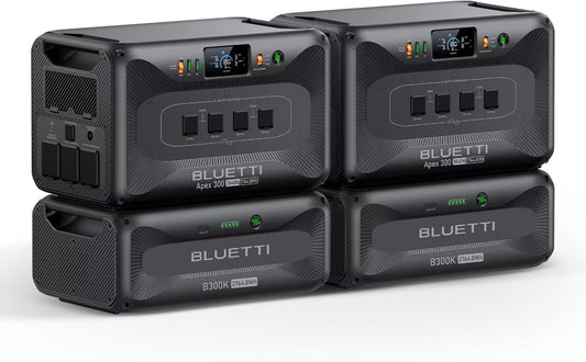 BLUETTI 2 Apex 300 Solar Generators & 2 B300K (2025 New), 11kWh LFP Battery Backup with 12 7680W AC Outlets, 120V/240V Dual Voltage Output, Ultimate Modular Power for Home and Emergency Backup