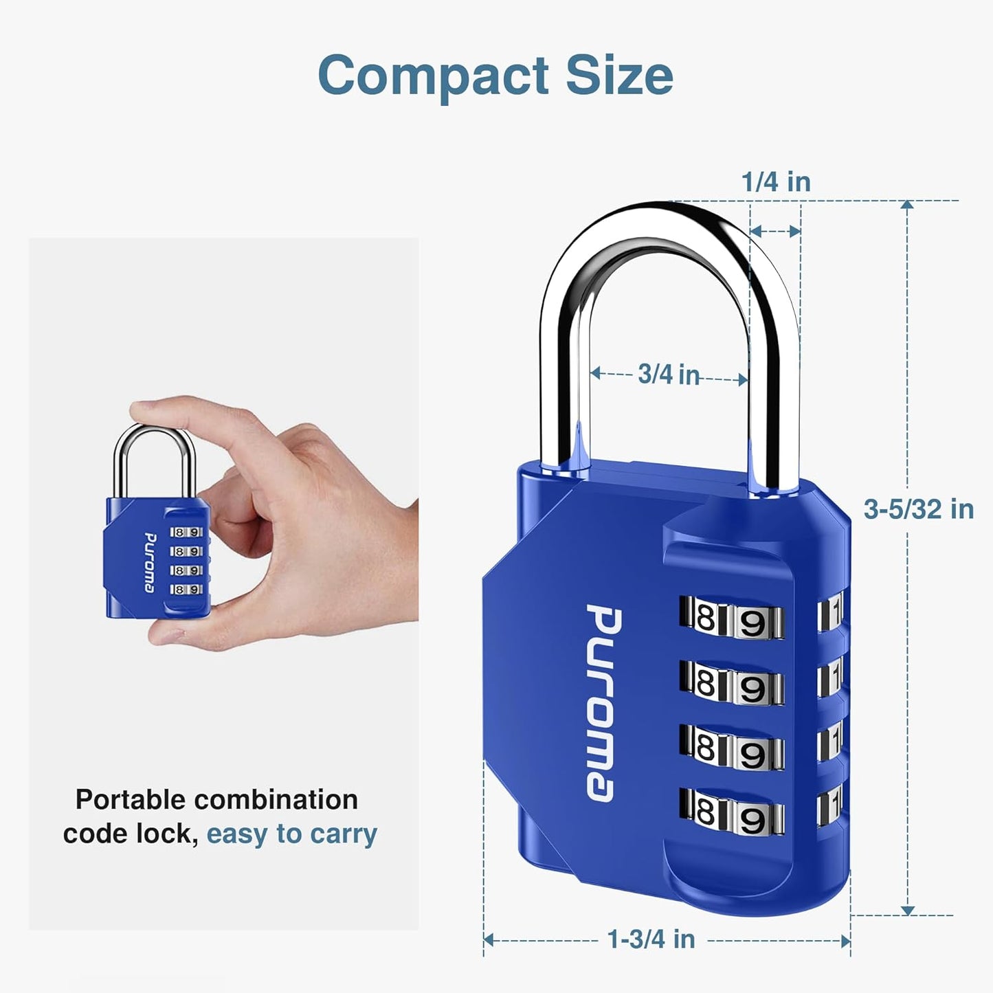 Puroma 1 Pack Combination Lock for Locker 4 Digit Outdoor Waterproof Padlock for School, Gym, Sports, Fence, Toolbox, Gate, Case, Outdoor, Hasp Storage, Cabinets (Blue)