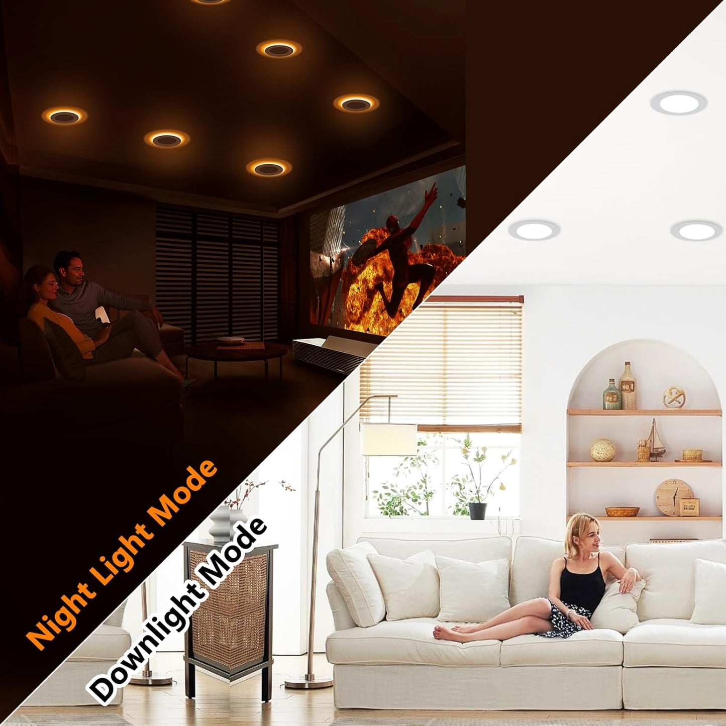 CycevSun Canless 6 Inch LED Recessed Lights with Night Light 16 Pack, Ultra Thin Wafer Downlight Indoor Exterior Soffit, Dimmable & 5 Color Selectable,12W, 120V, ETL Listed