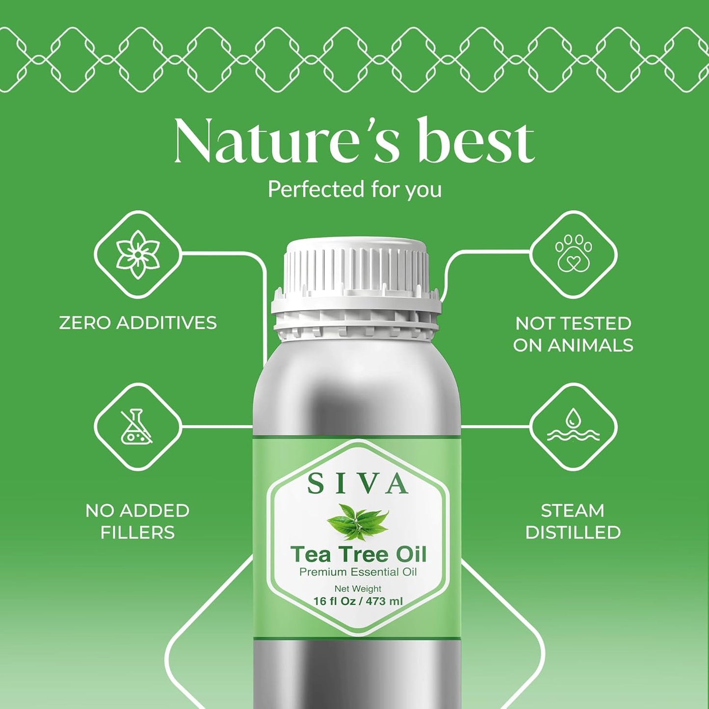 Siva Tea Tree Essential Oil - 16 Fl Oz – 100% Natural Tea Tree Oil - for Diffuser, Face, Skin Care, Aromatherapy, Hair Care, Scalp and Body Massage
