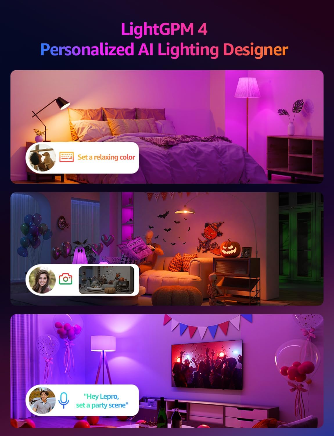 Lepro B2 AI Smart Light Bulbs - 1100LM WiFi & Bluetooth RGBWW Color Changing LED Bulb, Works with Alexa & Google Assistant, Personalized Al Lighting Designer, AI Voice Control, 2.4GHz Only, 2 Pack