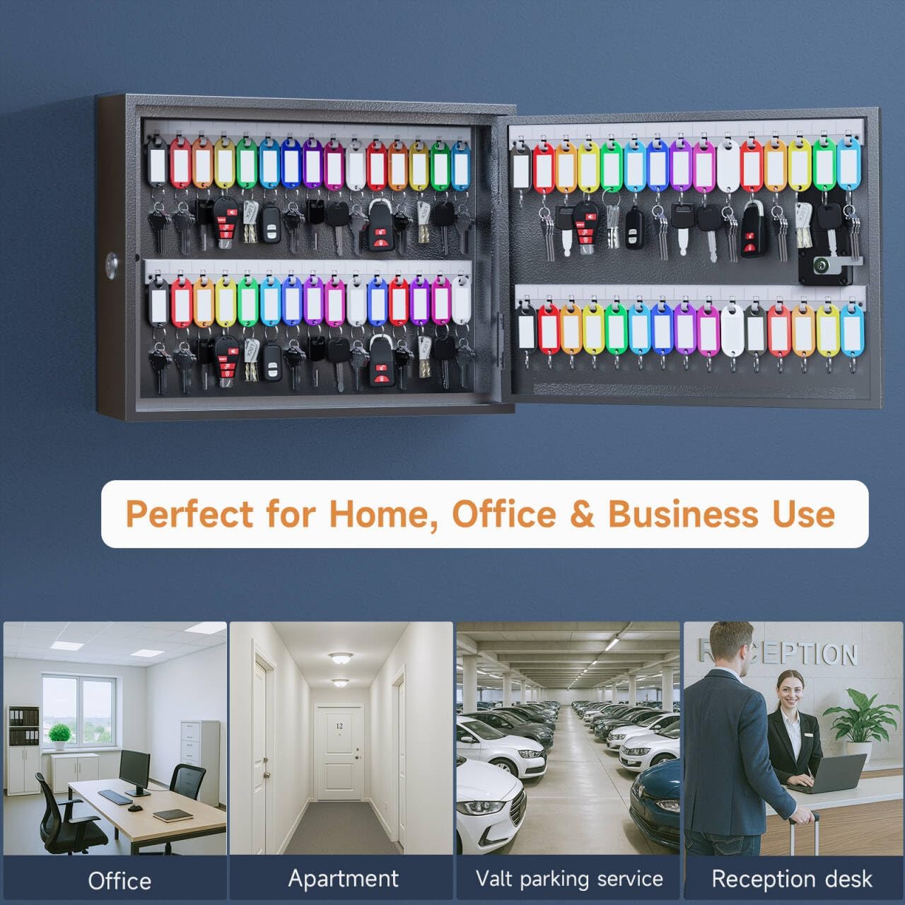 WeHere Smart Key Lock Box, Wall Mounted Key Cabinet with 60 Key Tags, Bluetooth App Control, OTP & Password Unlock, Wi-Fi Remote Unlock (Bridge Required), Steel Key Safe for Office Home Business