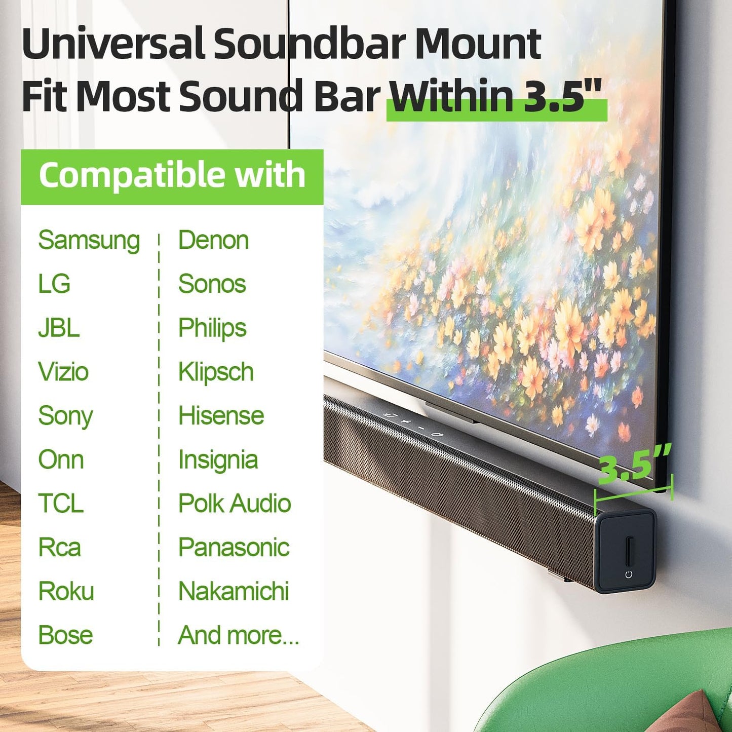 USX MOUNT Soundbar Mount for Samsung, Sony, LG, Vizio, Bose, Onn & More Sound Bar Mounts-Universal Soundbar Mounting Bracket Under TV, Floating Speaker Wall Mount 1 Pair Soundbar Shelf