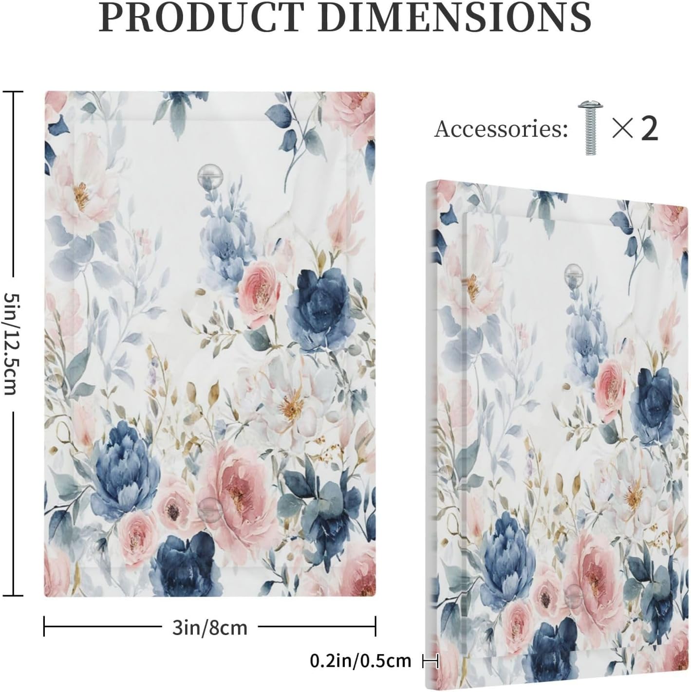Elegant Watercolor Pink Blue Flowers Floral 1-Gang No Device Blank Wallplate Electrical Light Switch Covers Decorative Receptacle Face Plate Cover for Bathroom 5 X 3 IN