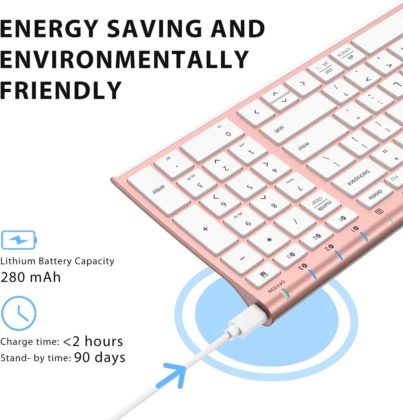 iClever BK10 Bluetooth Keyboard, Wireless Rechargeable Ultra-Slim Keyboard with Long Battery Life, Compatible with iOS, Android, Windows, Mac for iPad, Tablet, Laptop, PC, Phone (Rose Gold)