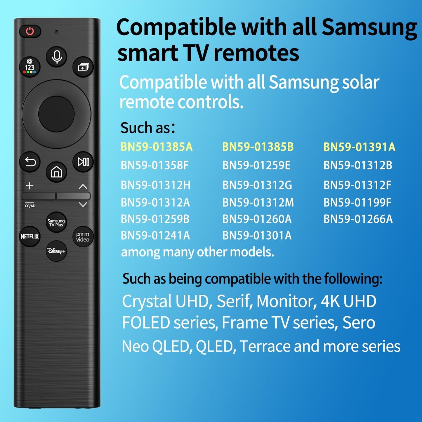 BN59-01385A Solar Voice Remote Control Replacement for Samsung TV Remote with 4 Shortcut Buttons, Compatible with Samsung Smart TVs 4k 8K Ultra HD Neo QLED, The Frame and Crystal UHD Series