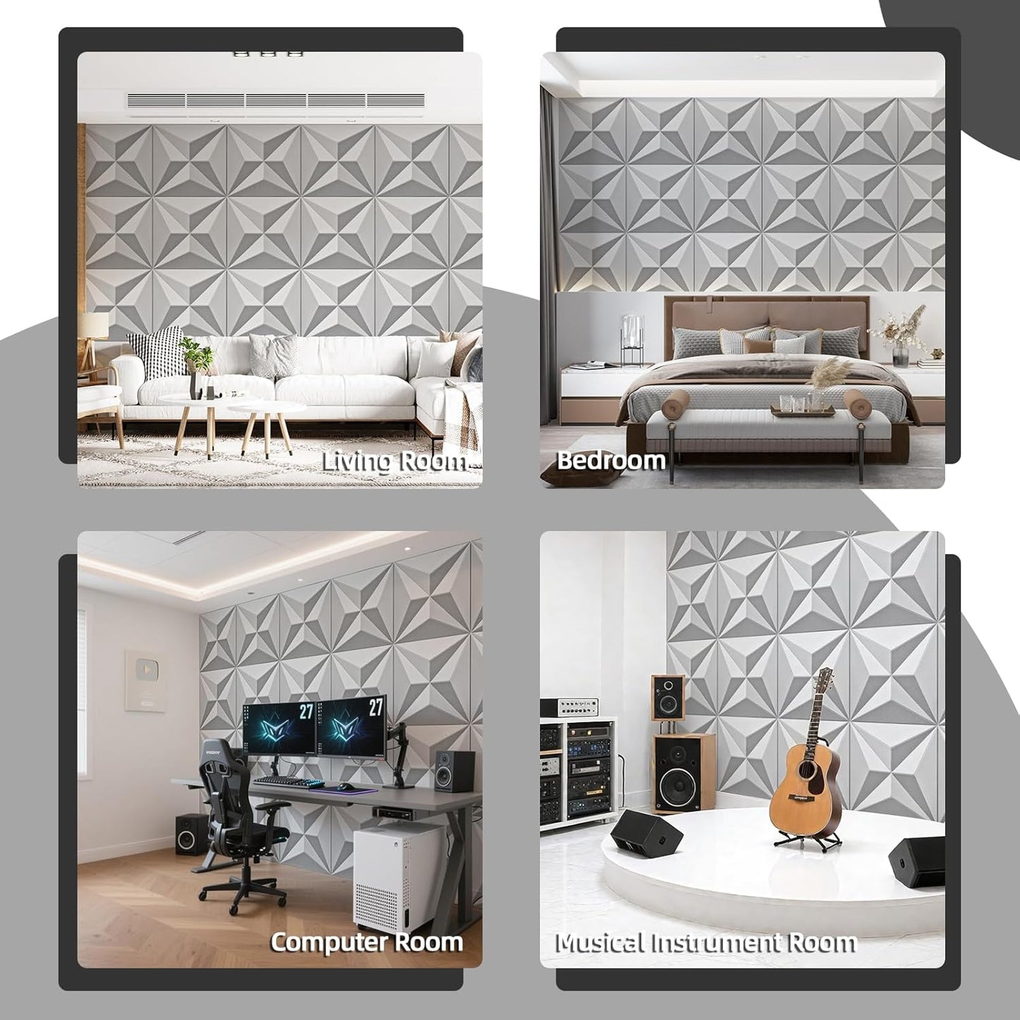 Art3dwallpanels 24" X 24" Acoustic Panels 6 Pack Soundproof Wall Panels Sound Dampening, 3D Wall Decor Absorbing Panels, White and Gray
