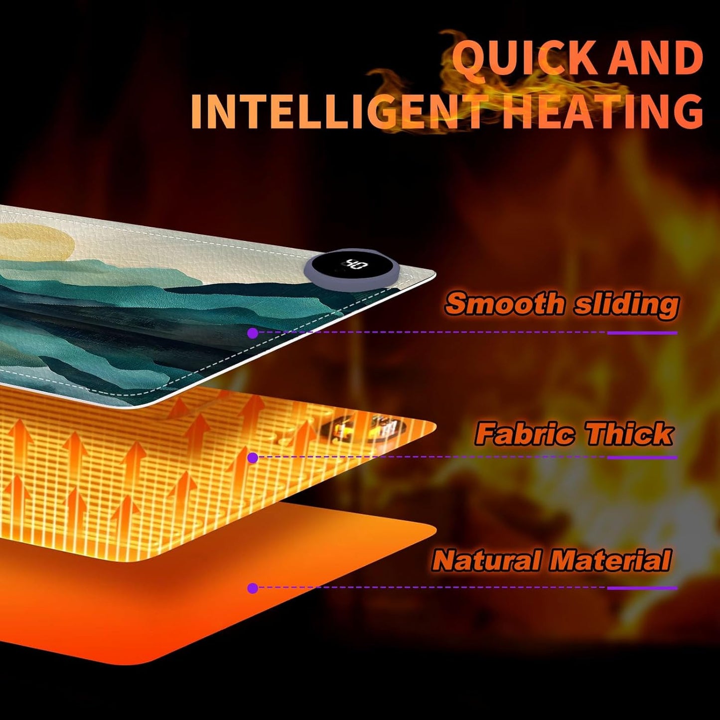 Heated Mouse Pad, Warm Desk Pad, Keyboard Mat 23.6 x 14 Inch Large Size Intelligent Fast Heating, 3 Speed Adjustable, Timed Auto Power Off for Game Office Home, Valley Sunrise