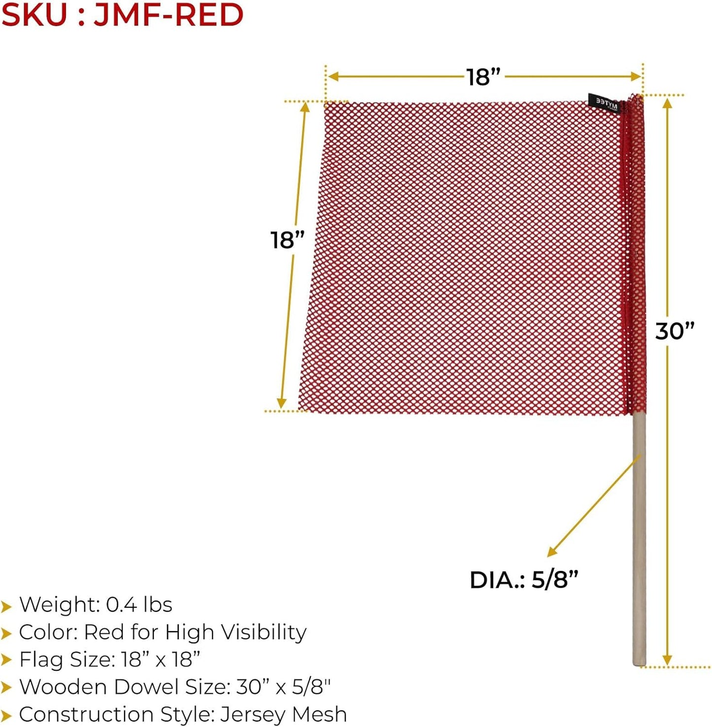 Mytee Products (8 Pack) 18"x18" Red Safety Flags for Truck Loads w/Dowel - DOT Compliant Jersey Mesh Warning Flags on Stick for Oversize Wide Load, Construction, Road Traffic, Pedestrian Signs
