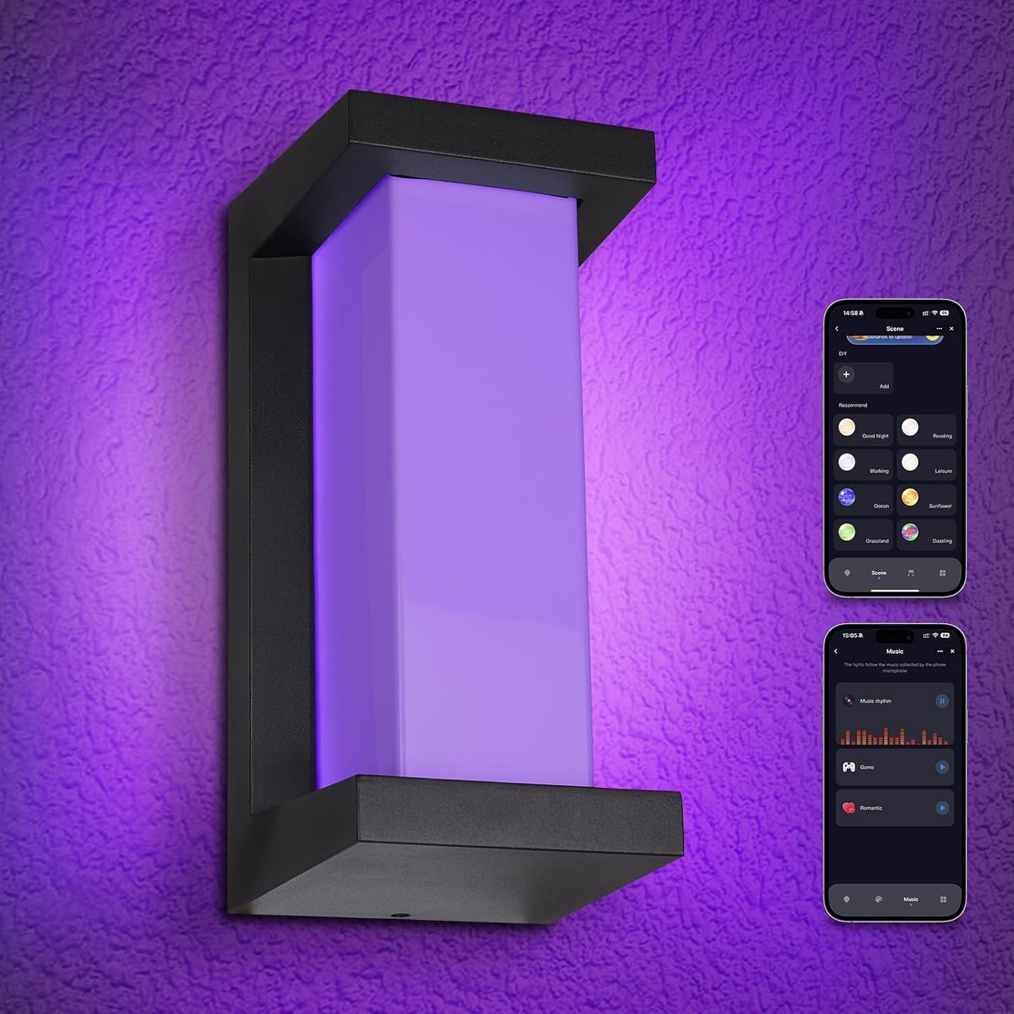 LED RGBCW Outdoor Wall Light Fixtures, Smart Led Porch Lights, 3000K- 5000K RGBCW Exterior Lighting, Wall Sconce, Dimmable Wall Mount Outside Lights for House,Garage,Backyard